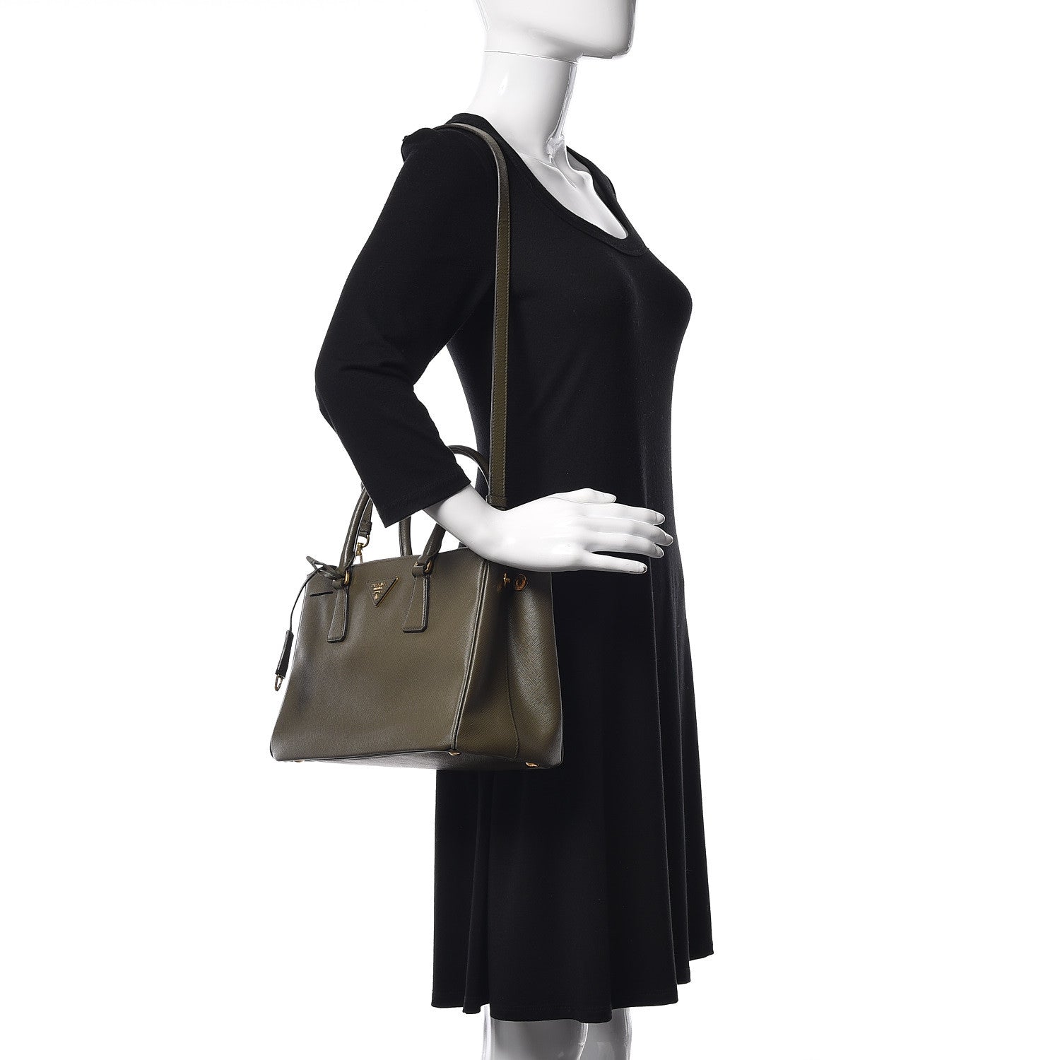 Prada Saffiano Small Galleria Double Zip Tote Militare 2 of 16