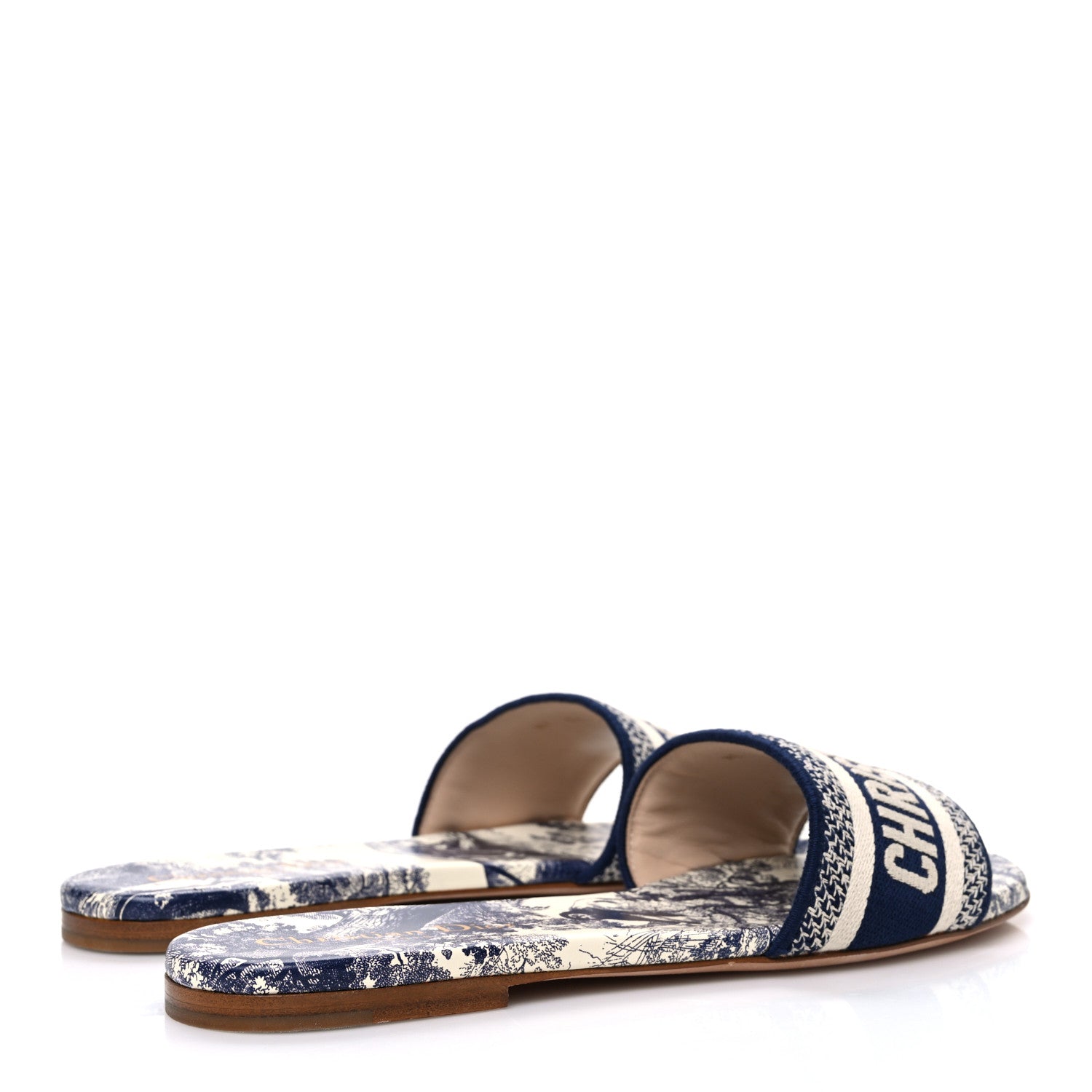 Christian Dior Canvas Toile de Jouy Embroidered Dway Flat Slide Sandals 39 Blue 5 of 11