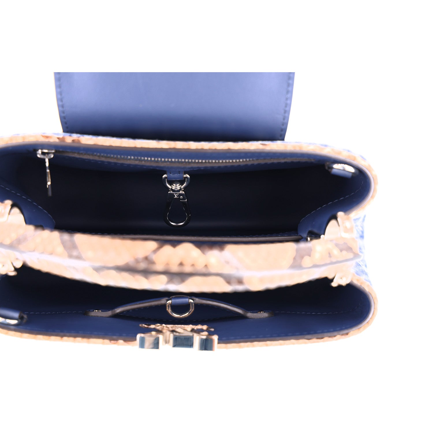 Louis Vuitton Tweed Sequins Snakeskin Capucines BB Blue 5 of 9