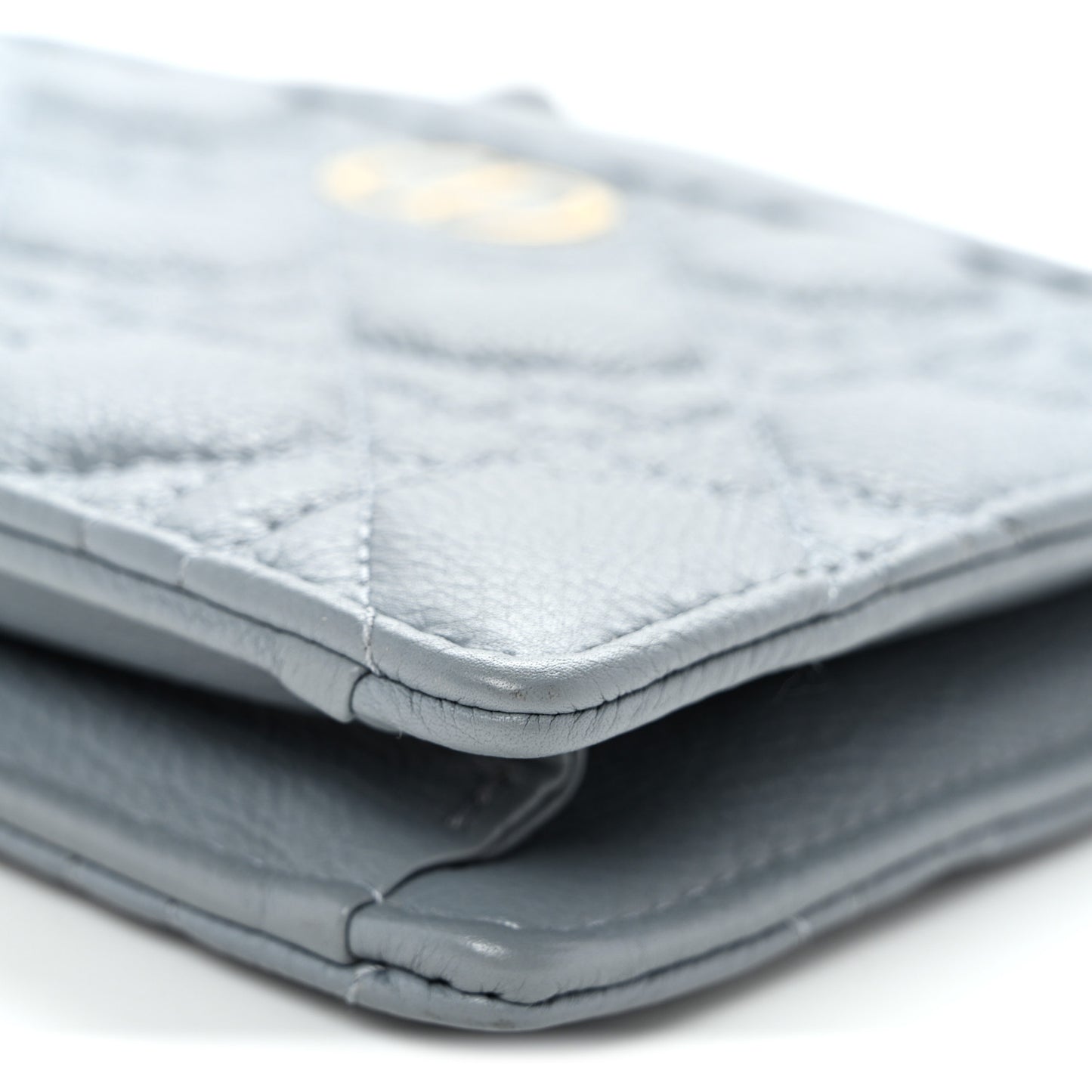 Calfskin Cannage Caro Zipped Pouch With Chain Cloud Blue
