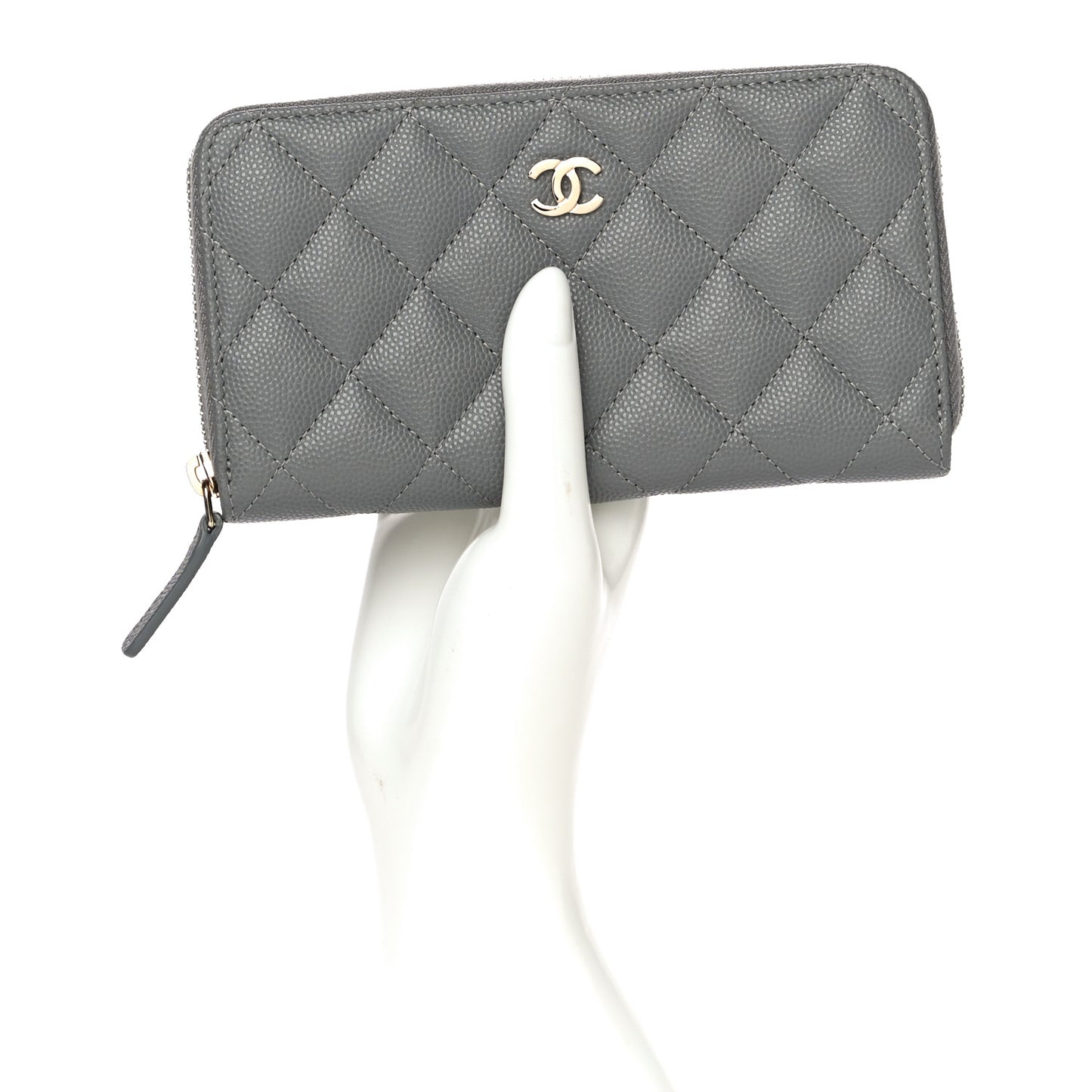 Caviar Quilted Small Gusset Zip Around Wallet Grey
