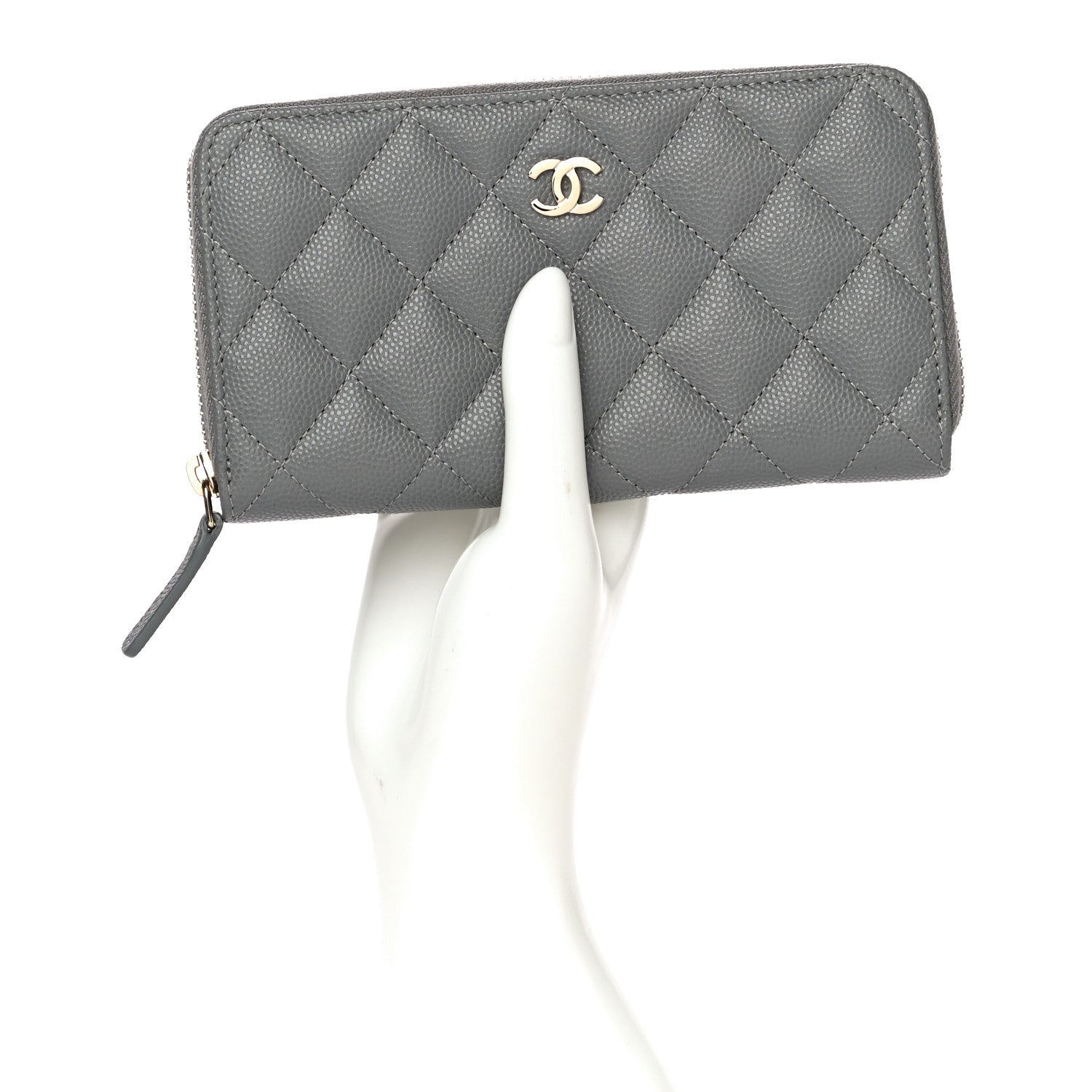 Chanel Caviar Quilted Small Gusset Zip Around Wallet Grey 2 of 12