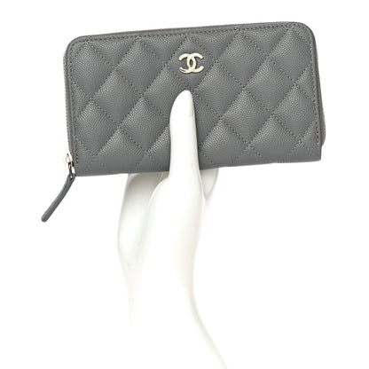 Chanel Caviar Quilted Small Gusset Zip Around Wallet Grey 2 of 12