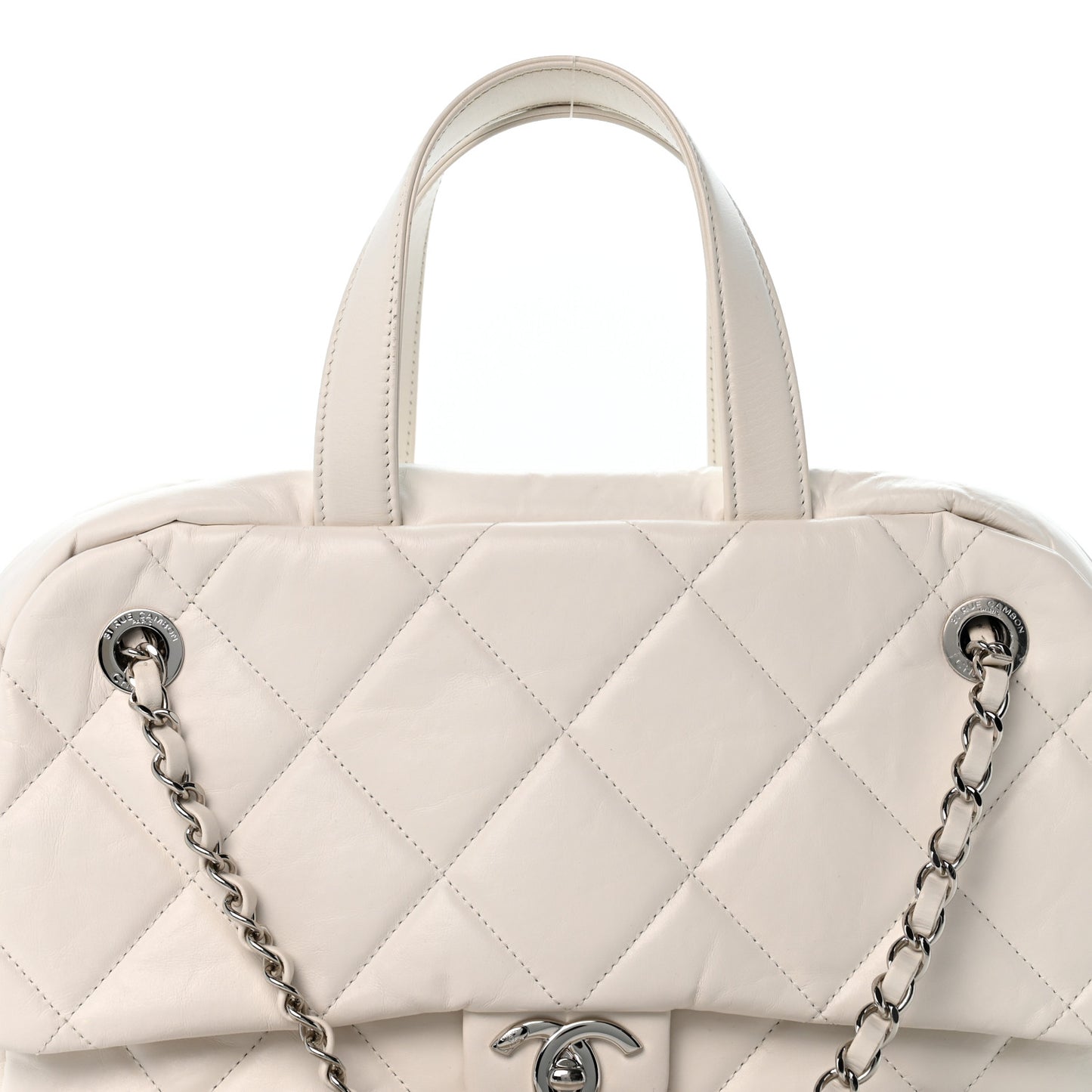 Aged Calfskin Quilted Small Express Bowling Bag White