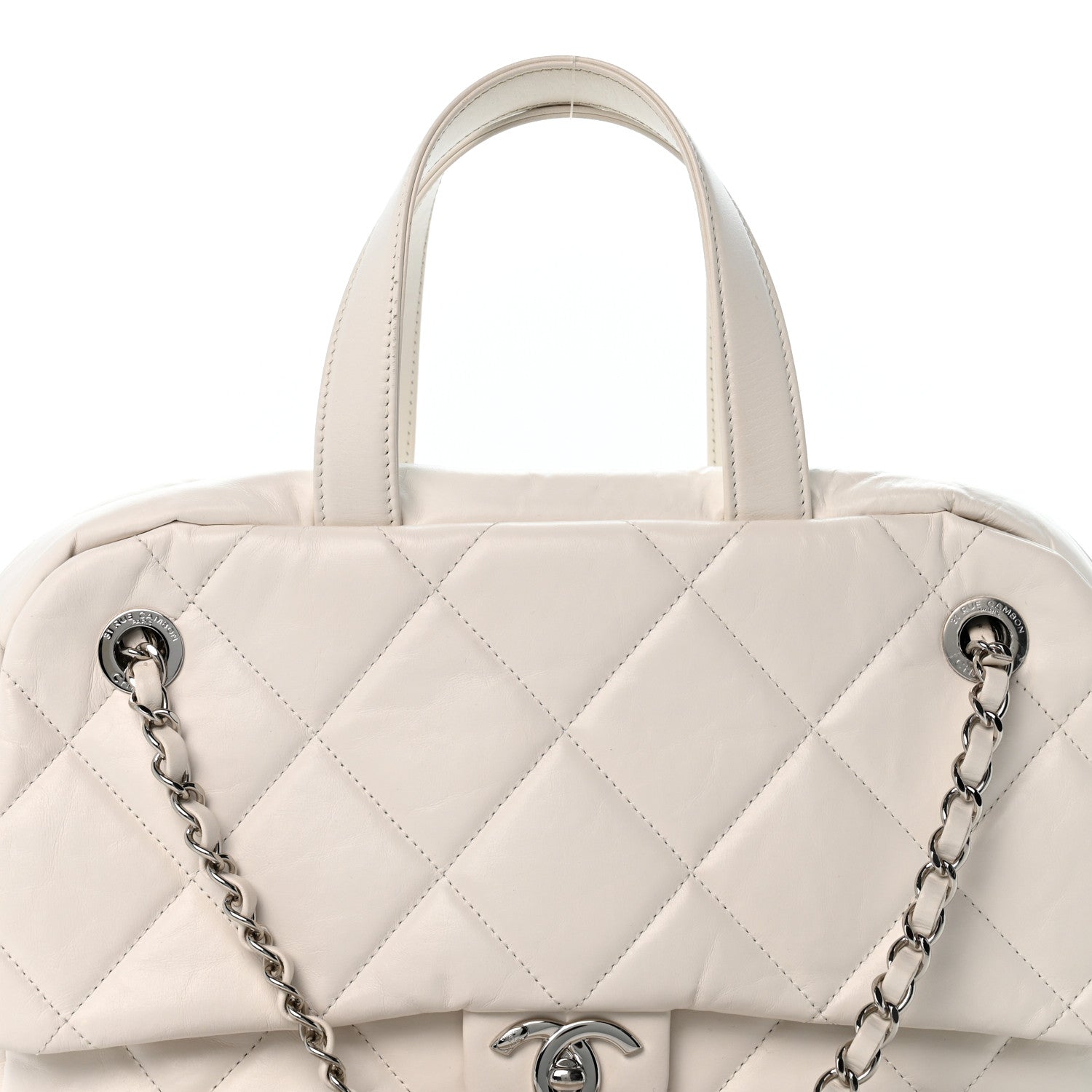 Chanel Aged Calfskin Quilted Small Express Bowling Bag White 7 of 12