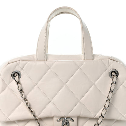 Chanel Aged Calfskin Quilted Small Express Bowling Bag White 7 of 12