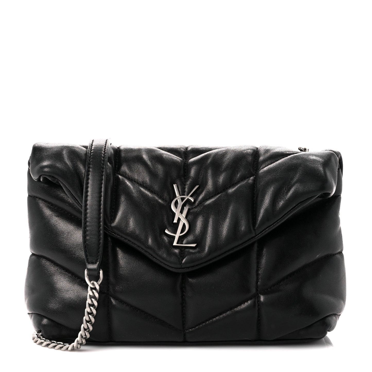 Lambskin Quilted Toy Loulou Puffer Monogram Chain Satchel Black