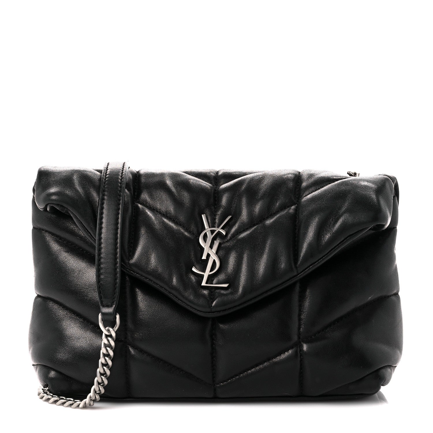 Saint Laurent Lambskin Quilted Toy Loulou Puffer Monogram Chain Satchel Black 1 of 11