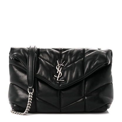 Saint Laurent Lambskin Quilted Toy Loulou Puffer Monogram Chain Satchel Black 1 of 11