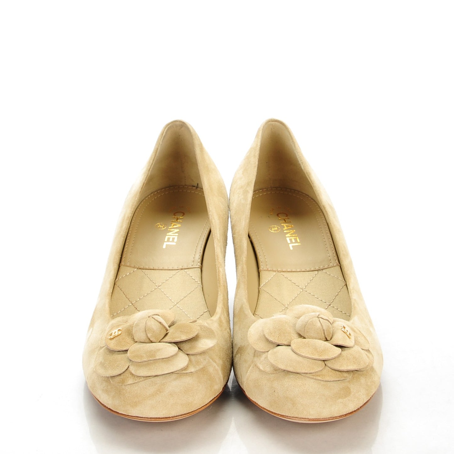 Suede Calfskin Camellia Ballerina Pumps 39.5 Beige