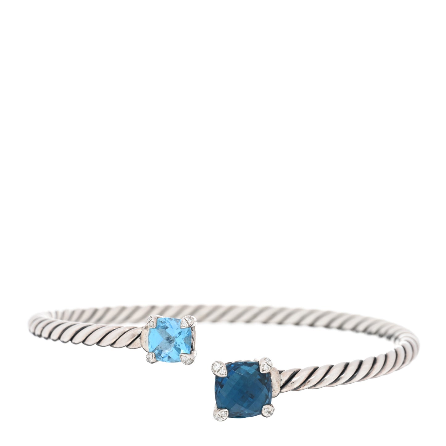 Sterling Silver Blue Topaz Hampton Blue Topaz Diamond 4mm Chatelaine Bypass Bracelet