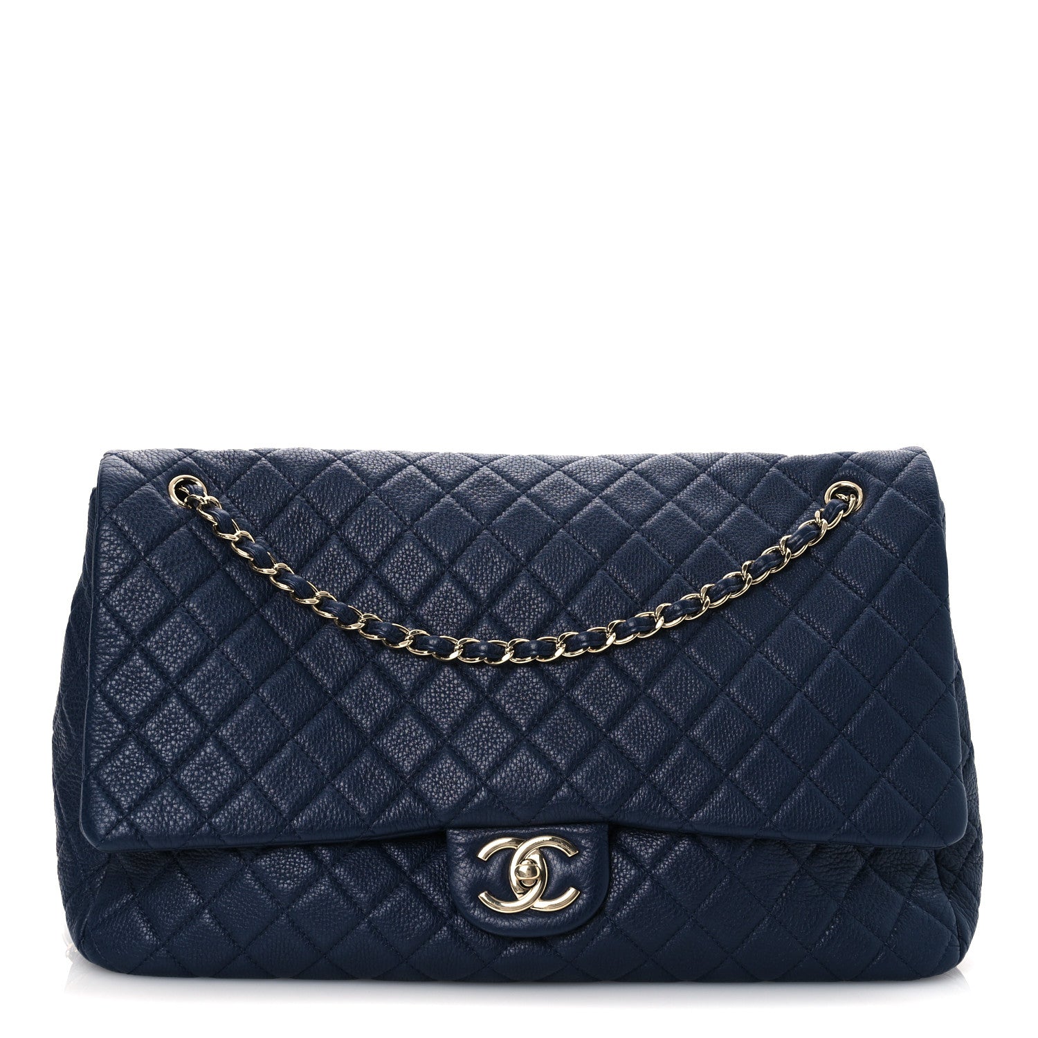 Chanel Metallized Calfskin Quilted XXL Travel Flap Bag Navy 10 of 13