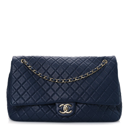 Chanel Metallized Calfskin Quilted XXL Travel Flap Bag Navy 10 of 13