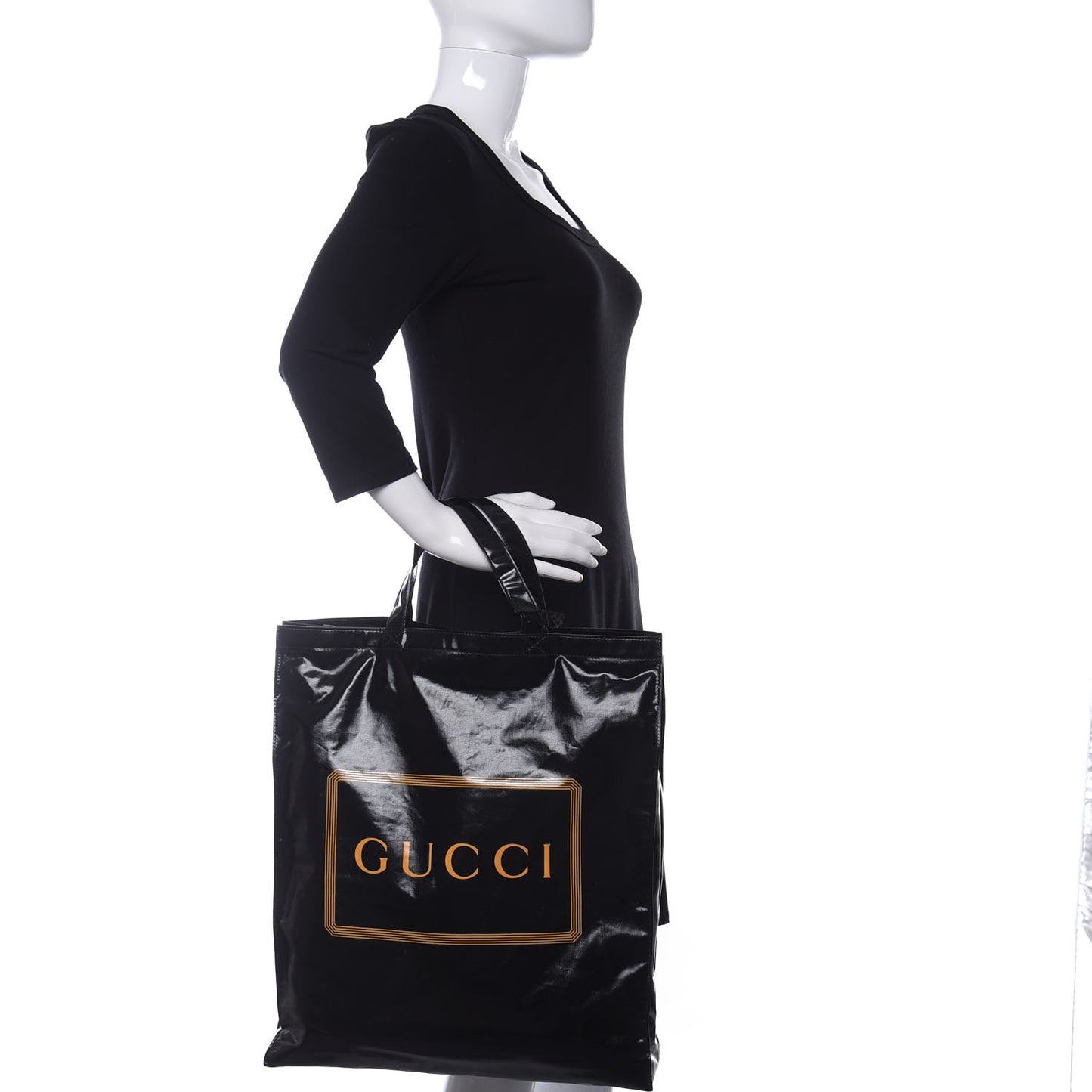 Patent Canvas Frame Logo Vertical Tote Black Crop