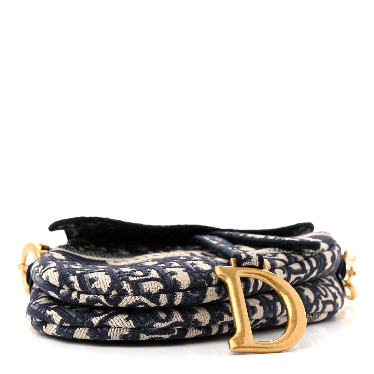 Oblique Embroidered Saddle Bag Blue