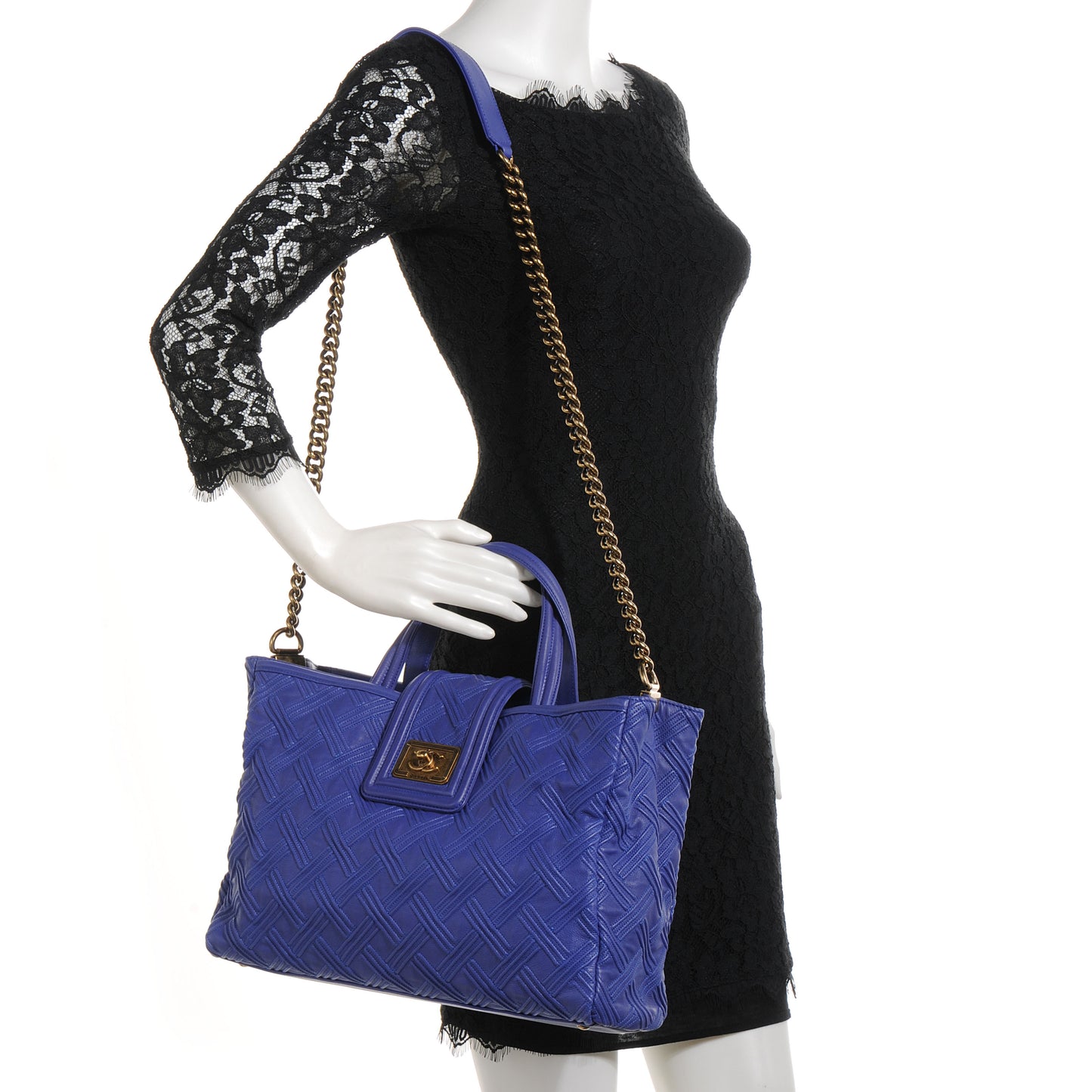Leather Large Retro Girl Shopping Tote Blue