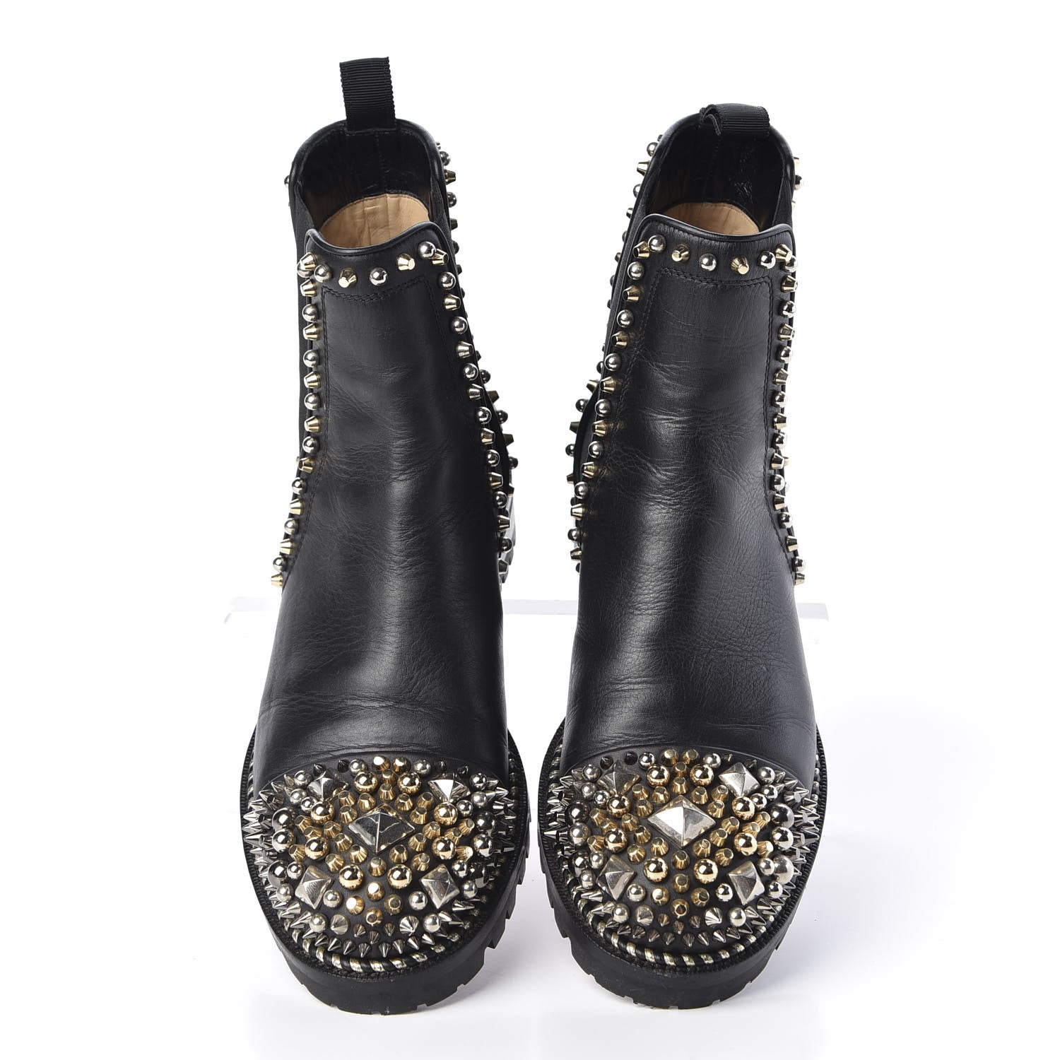 Christian Louboutin Calfskin Studded Chasse A Clou Flat Chelsea Boots 39 Black 5 of 9