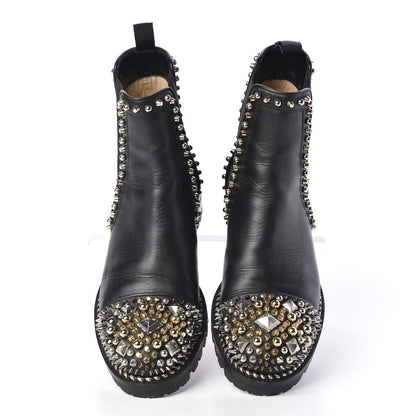 Christian Louboutin Calfskin Studded Chasse A Clou Flat Chelsea Boots 39 Black 5 of 9