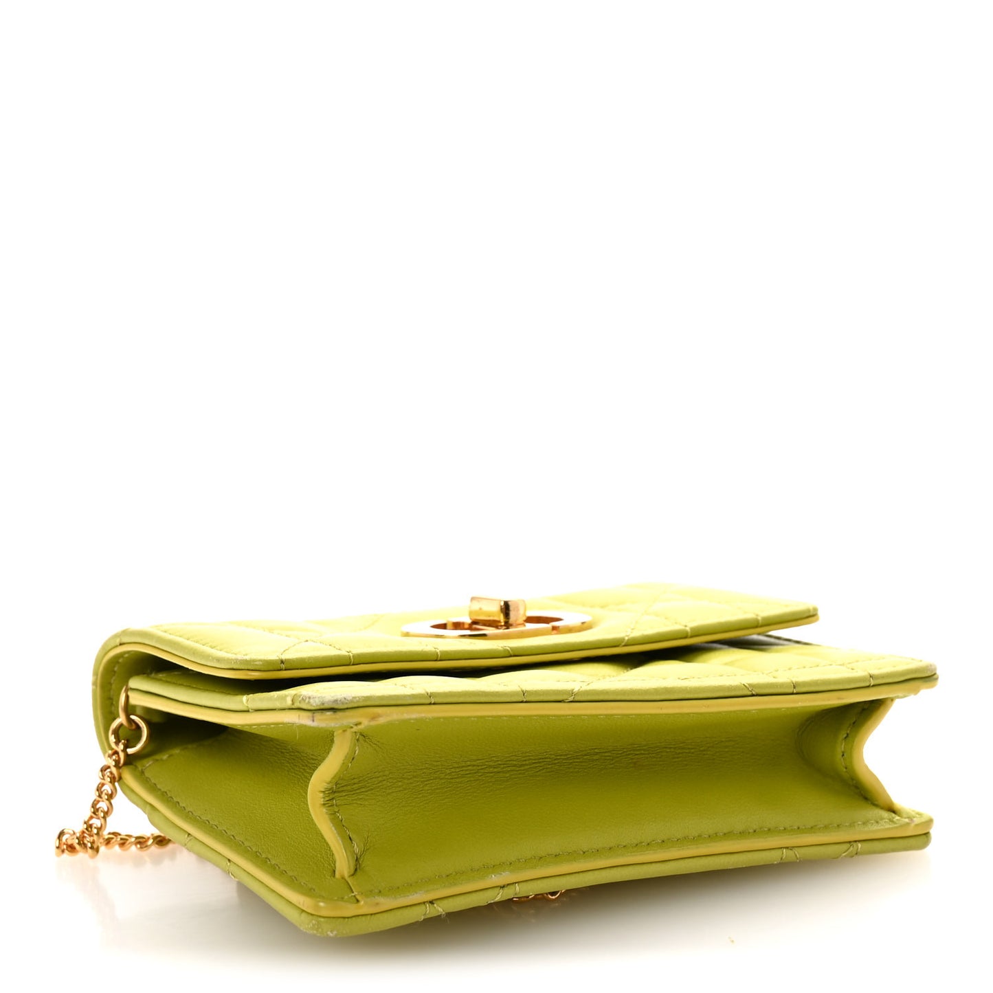 Lambskin Cannage Mini Caro Pouch on Chain Lime