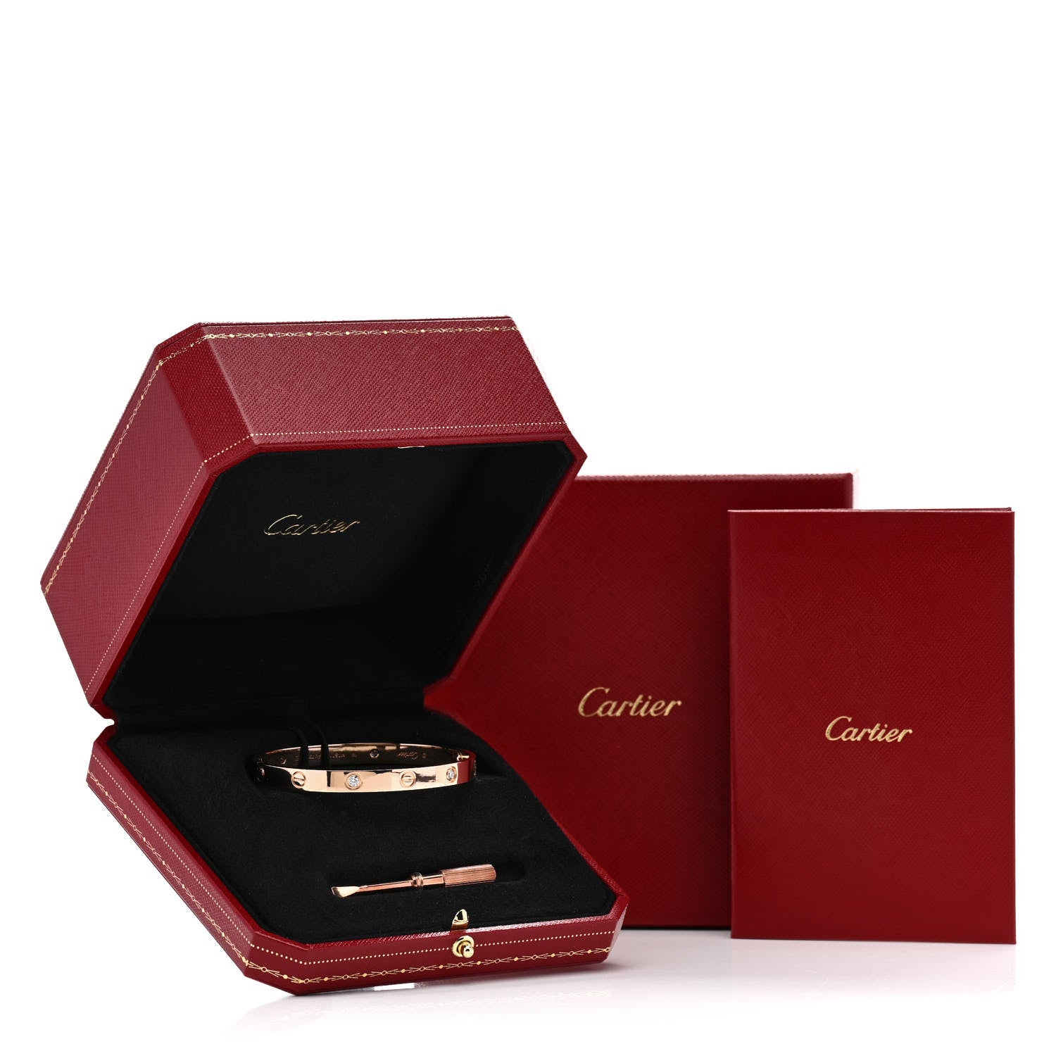 Cartier 18K Pink Gold 4 Diamond LOVE Bracelet 18 6 of 6