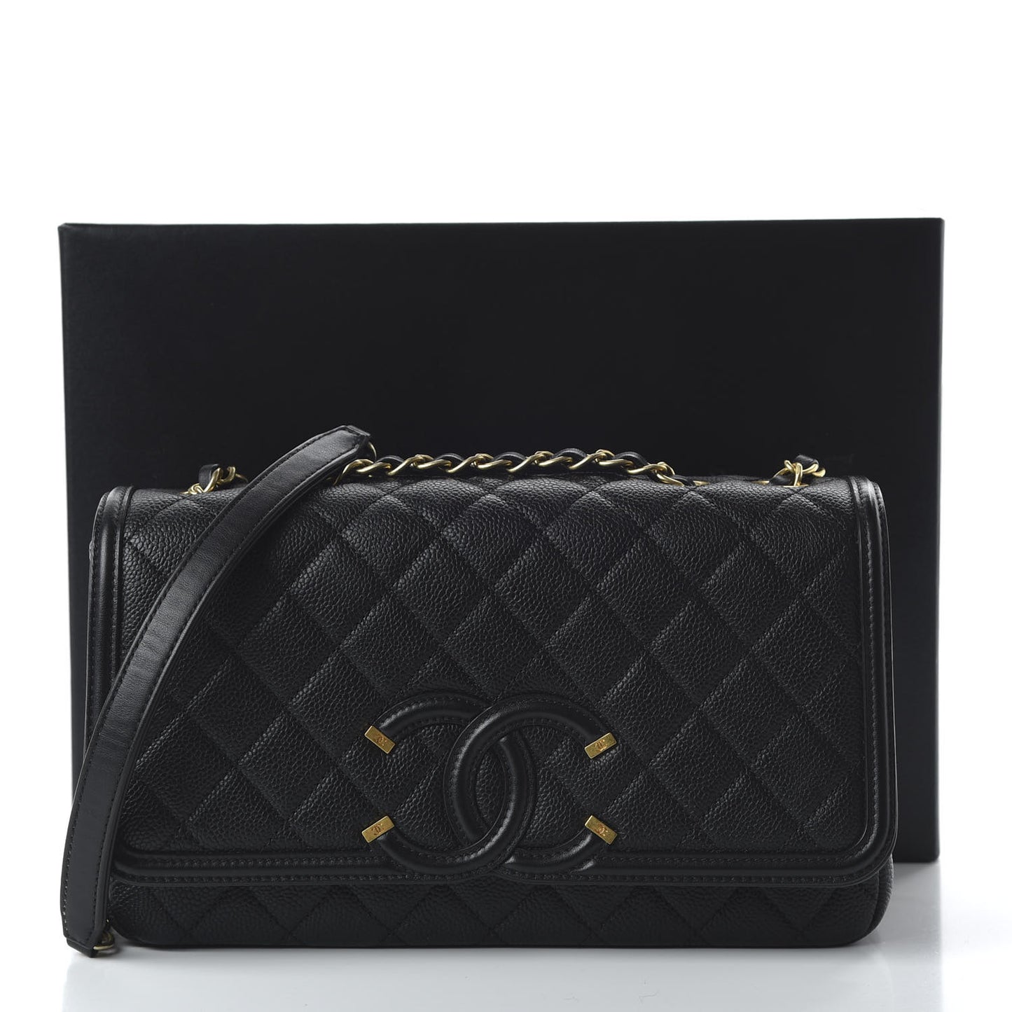 Caviar Quilted Medium CC Filigree Flap Black