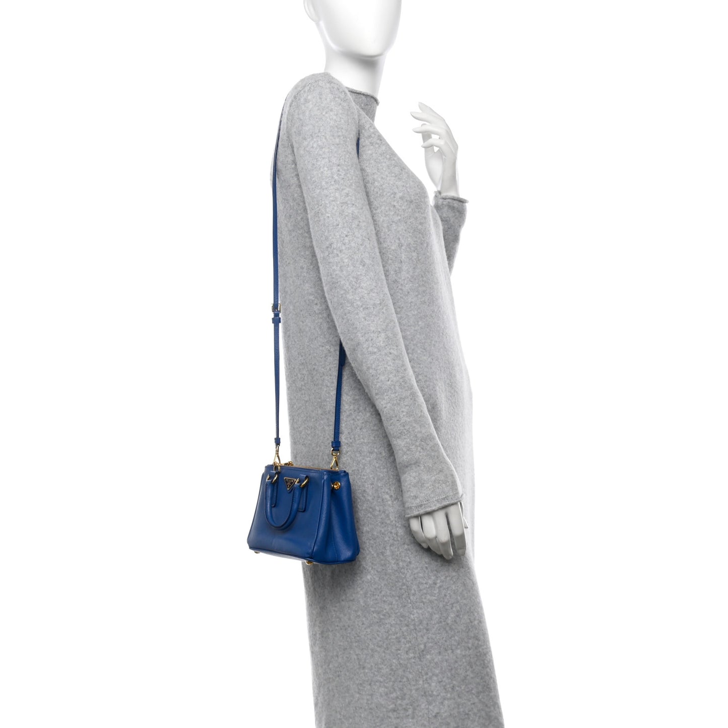 Saffiano Lux Micro Galleria Double Zip Tote Azzurro