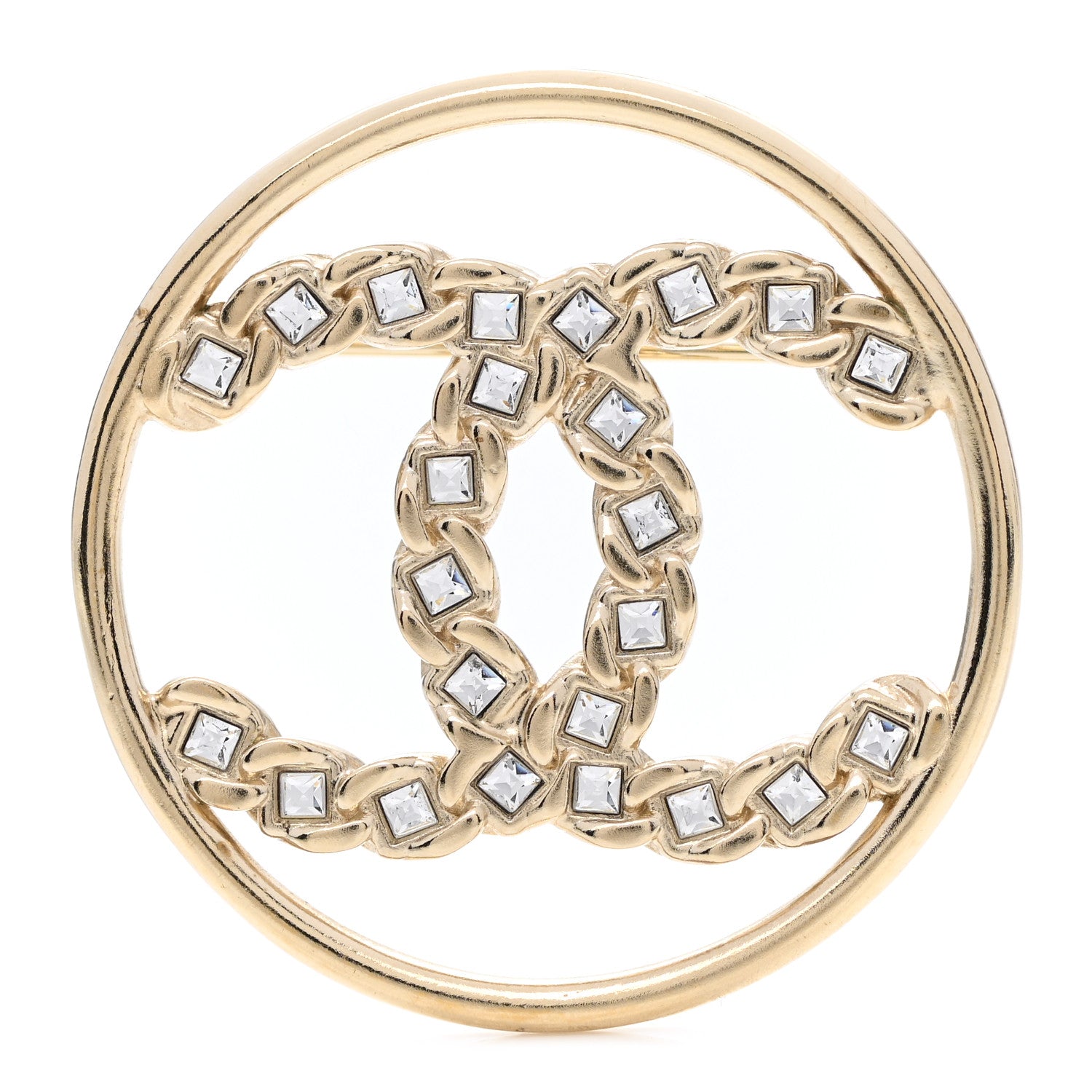 Chanel Crystal Round CC Brooch Gold 1 of 4