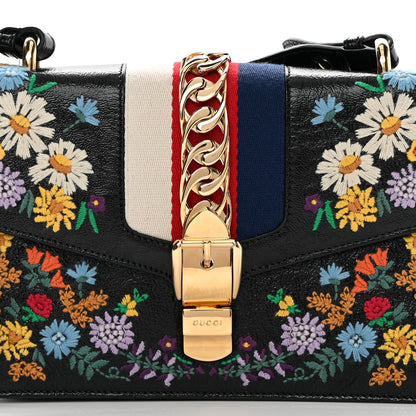 Gucci Calfskin Embroidered Small Sylvie Shoulder Bag Black 8 of 15