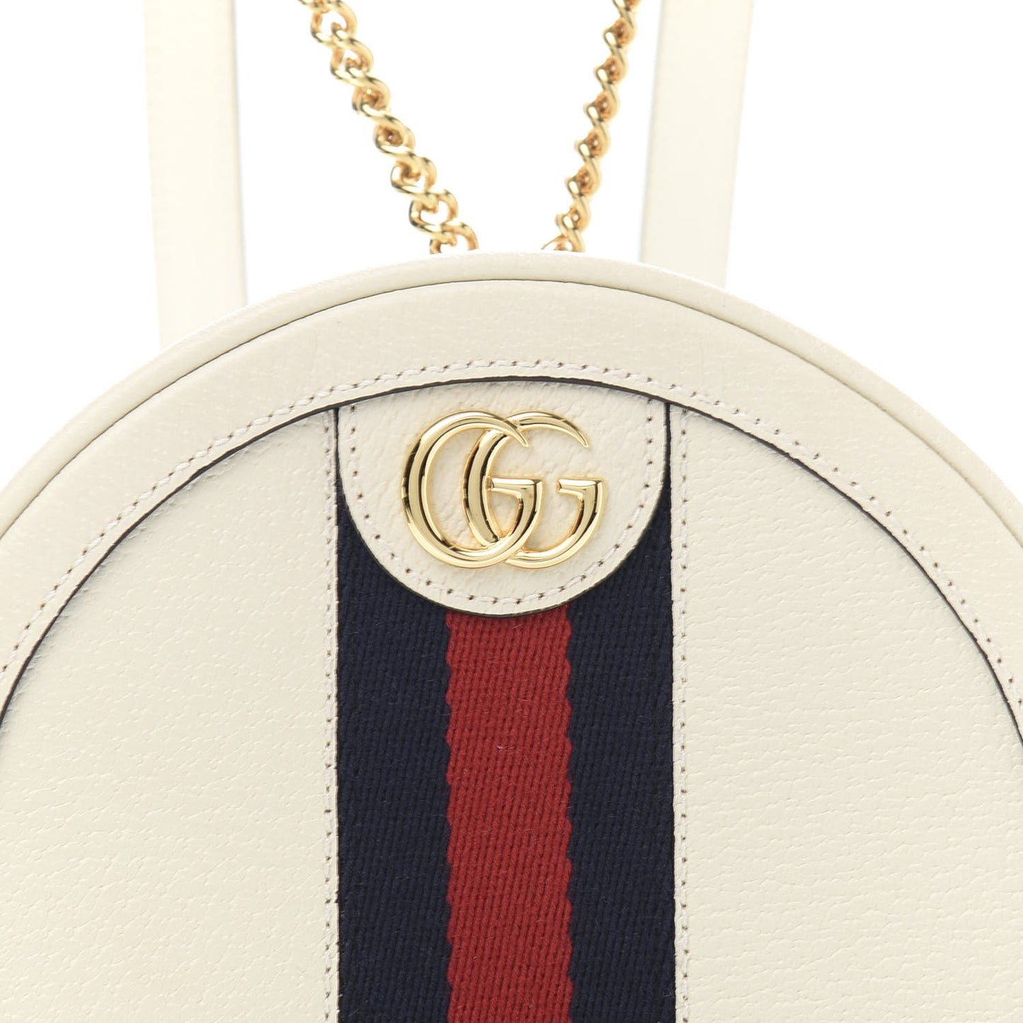 Textured Calfskin Web Mini Ophidia Round Backpack Mystic White