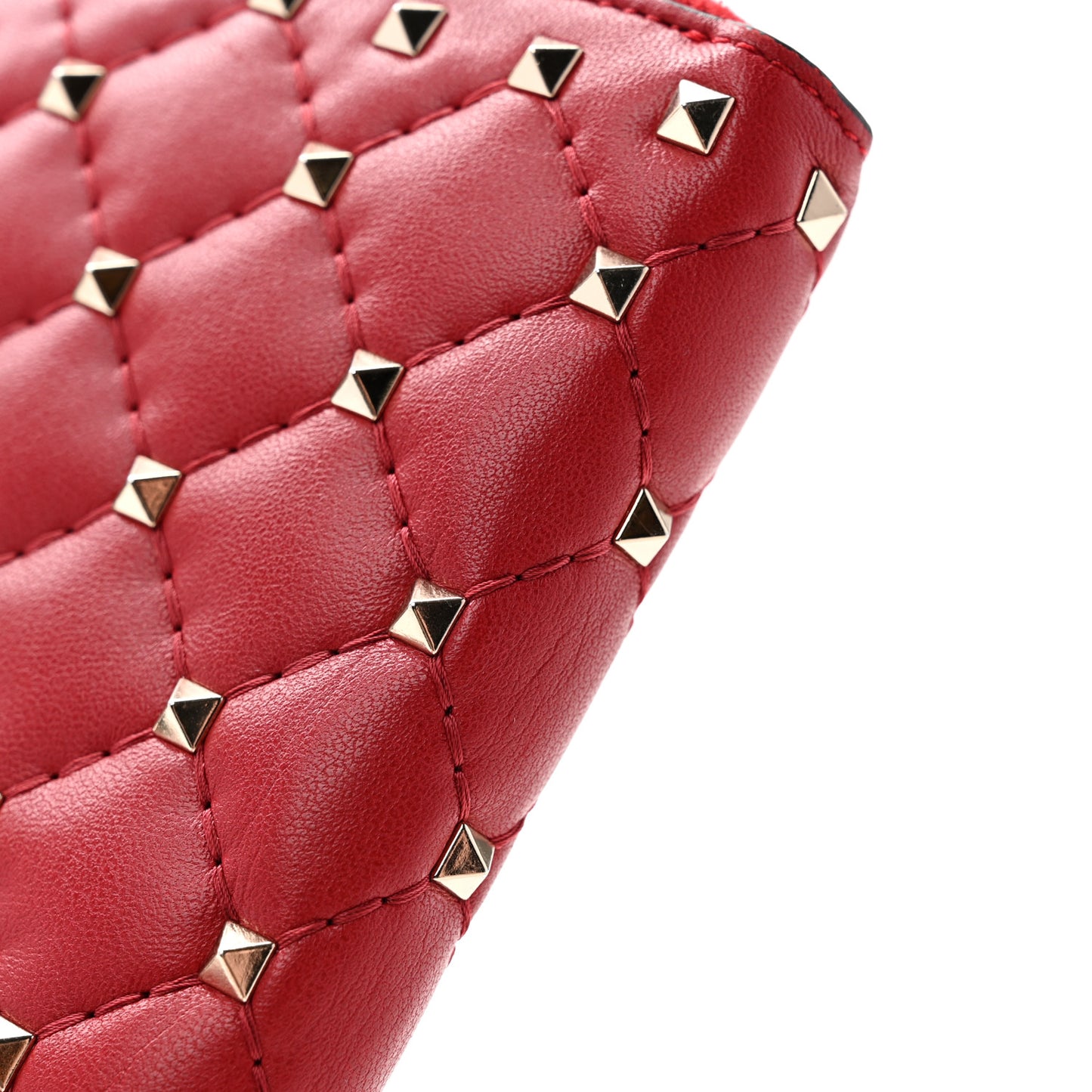 Nappa Rockstud Spike Zip Around Wallet Rubino