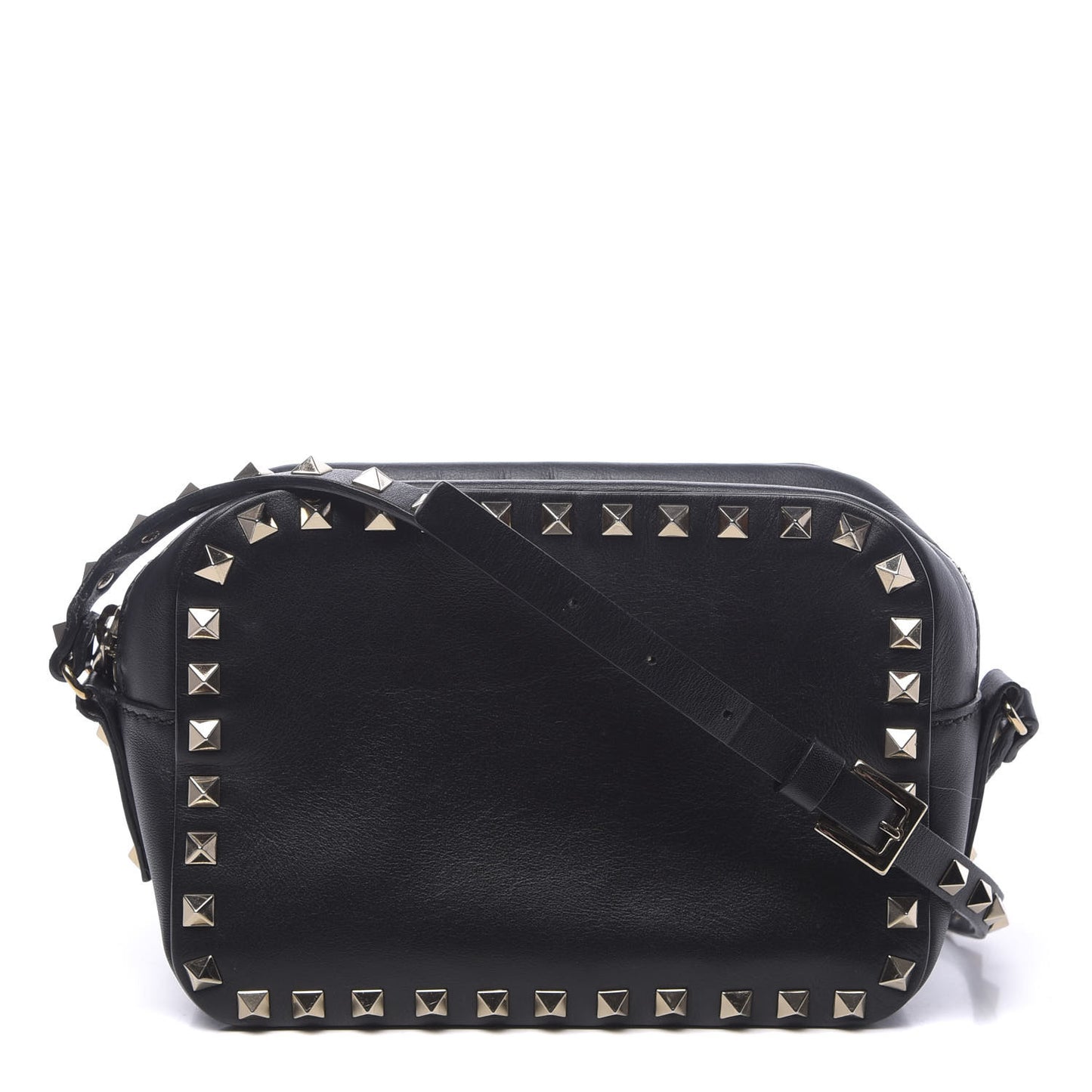 Calfskin Rockstud Camera Crossbody Bag Black