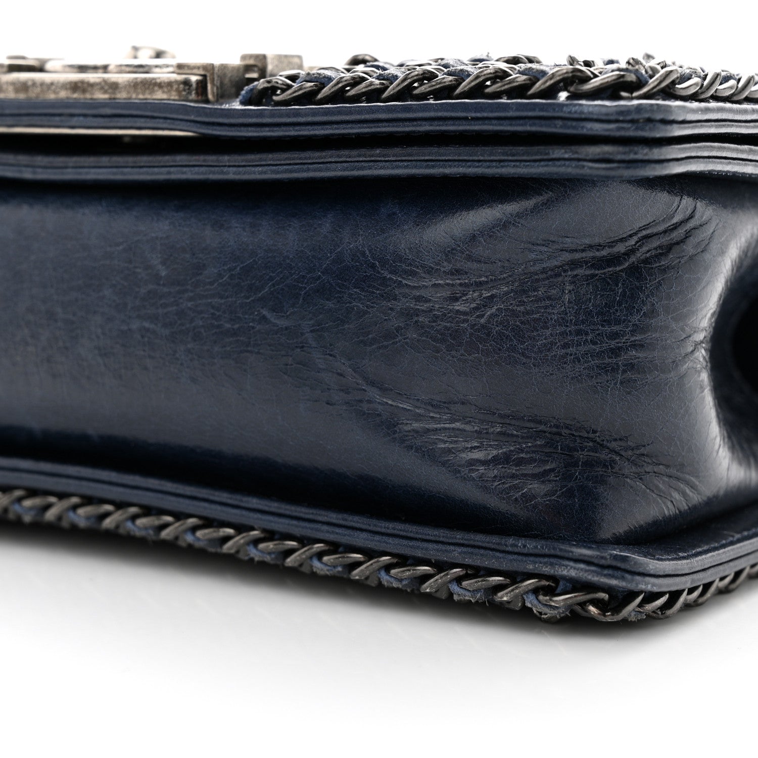 Chanel Glazed Calfskin Quilted Small Boy Chained Flap Navy 10 of 12