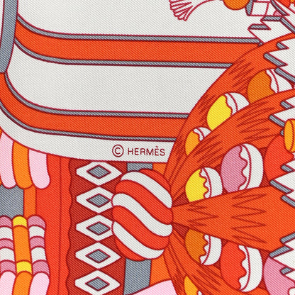 Hermes Silk La Patisserie Francaise Scarf 90 Orange Rose Gris 3 of 6