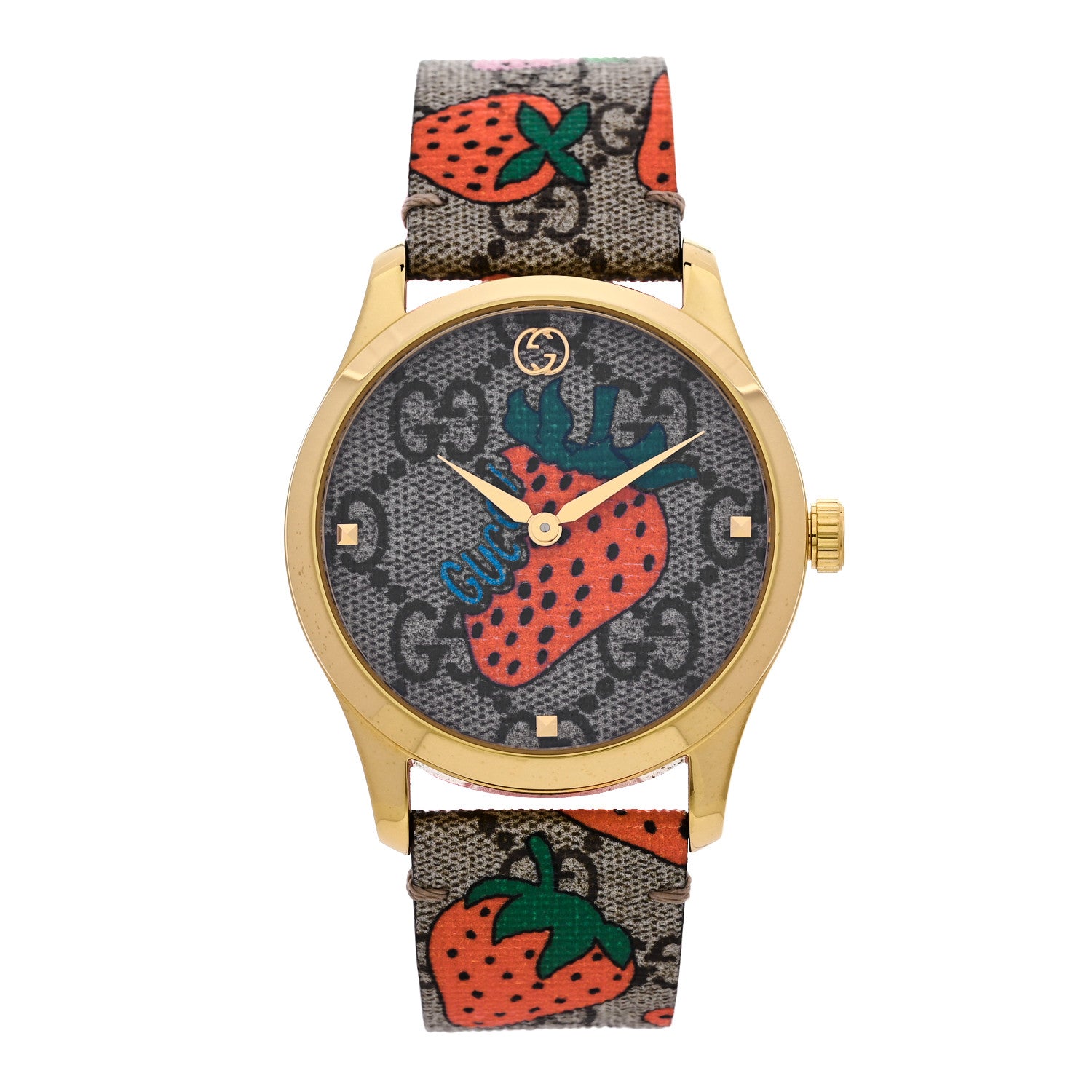 Gucci Stainless Steel Canvas 38mm G-Timeless GG Supreme Strawberry Quartz Watch Brown 1 of 5