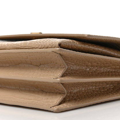 Saint Laurent Calfskin Crocodile Embossed Medium Monogram Sunset Dark Beige 8 of 8