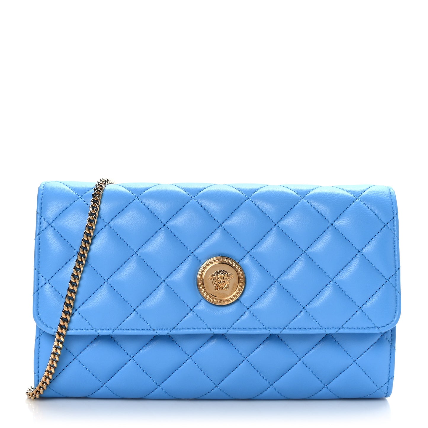 Calfskin Icon Quilted Wallet On Chain Crossbody Blue