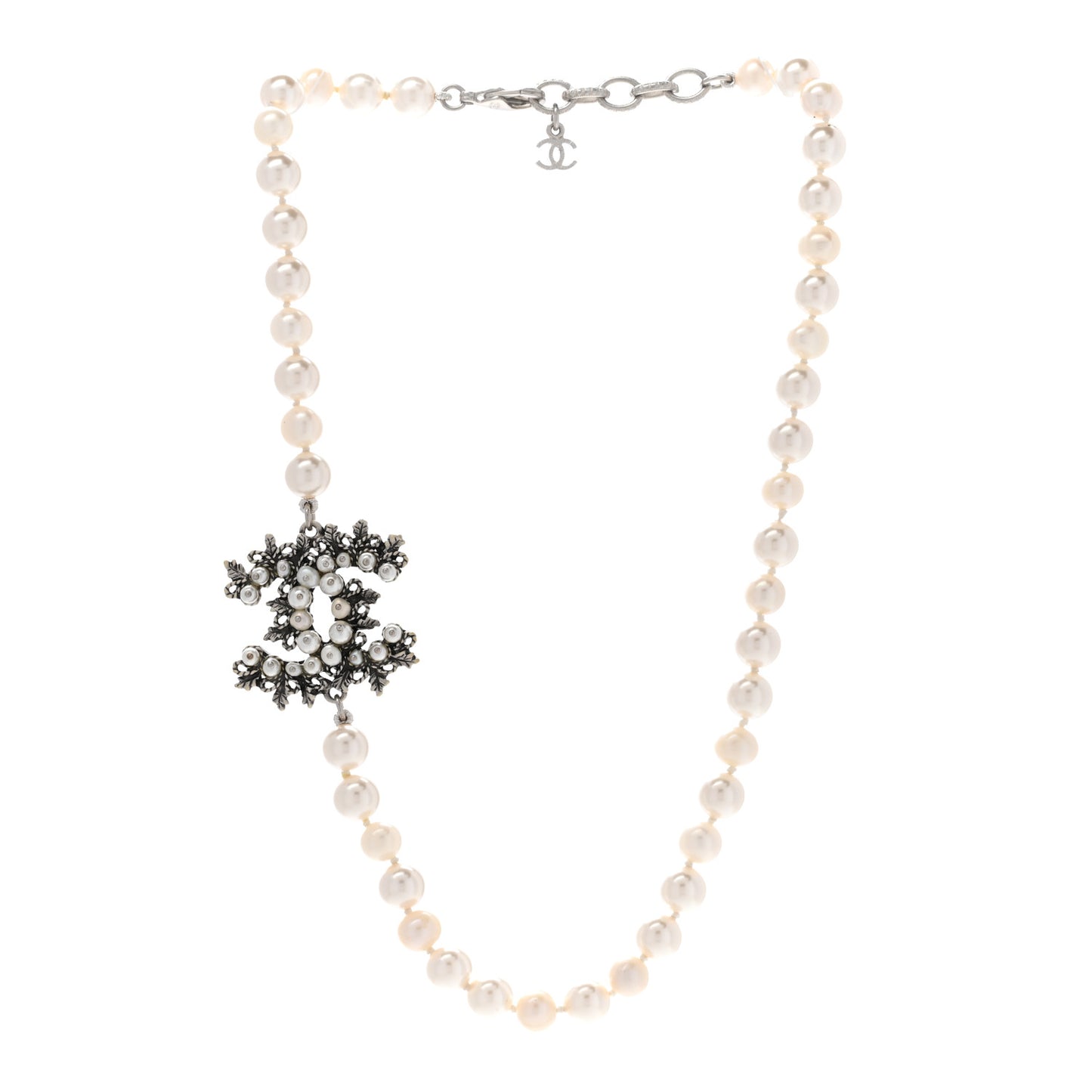 Pearl CC Short Necklace Silver