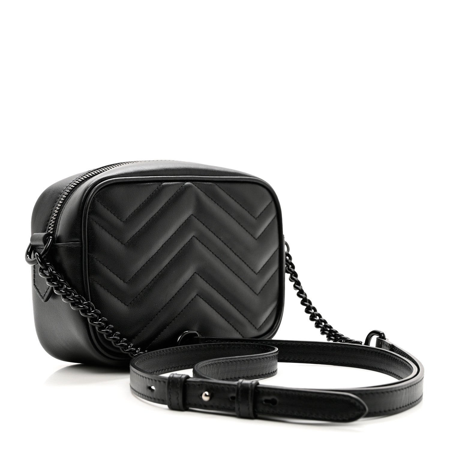 Gucci Calfskin Matelasse Monochrome Mini GG Marmont Chain Shoulder Bag Black 2 of 7