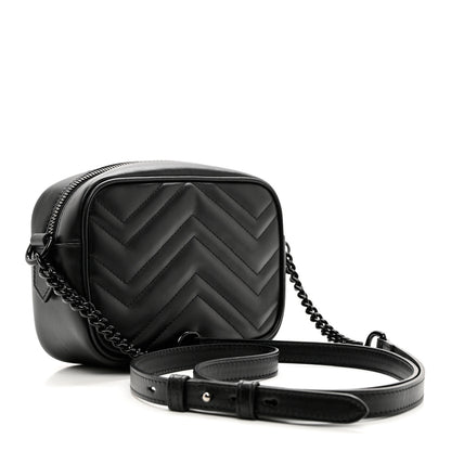 Gucci Calfskin Matelasse Monochrome Mini GG Marmont Chain Shoulder Bag Black 2 of 7