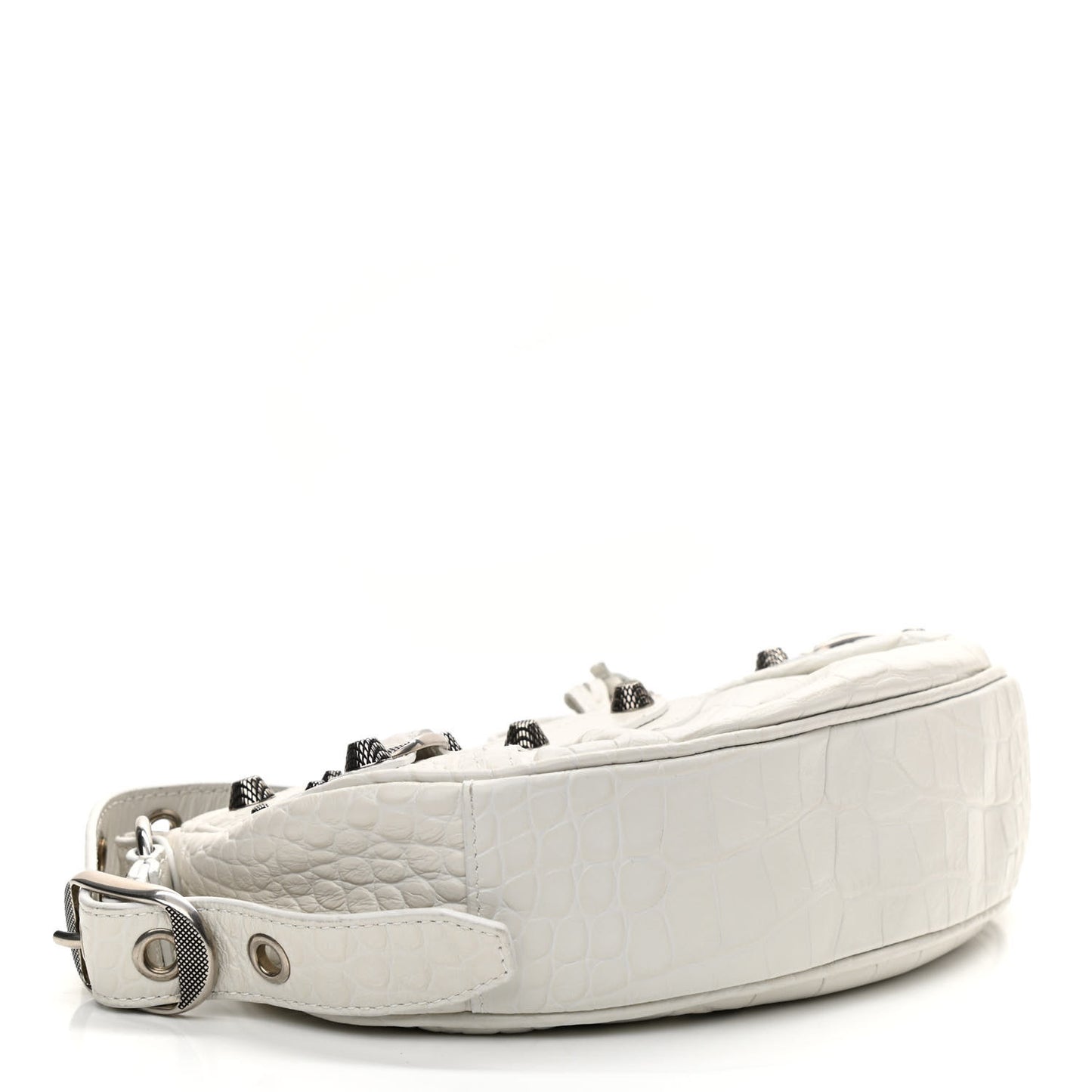 Extra Supple Calfskin Crocodile Embossed Le Cagole Shoulder Bag XS White