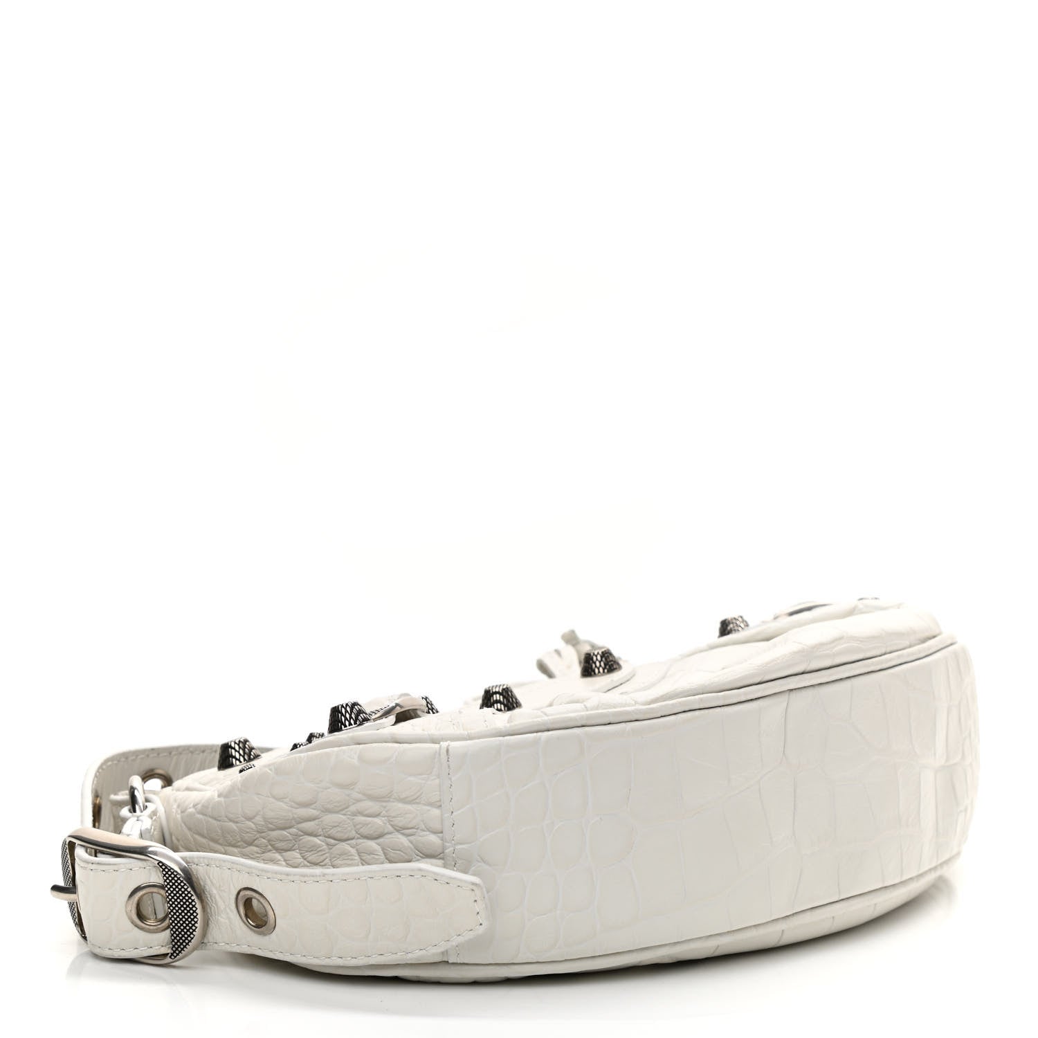 Balenciaga Extra Supple Calfskin Crocodile Embossed Le Cagole Shoulder Bag XS White 4 of 9