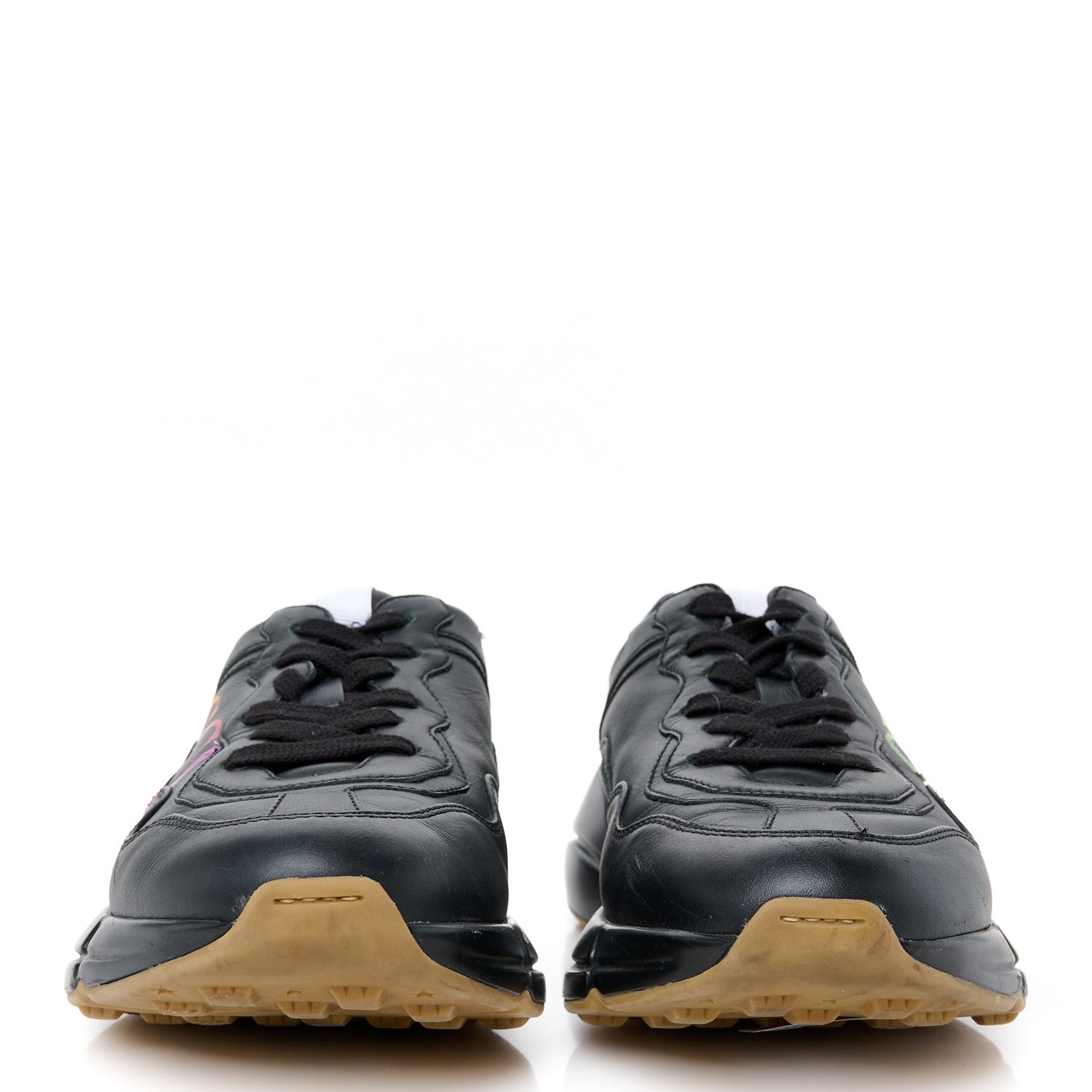 Gucci Calfskin Iridescent Logo Womens Rhyton Sneakers 39 Black 2 of 9