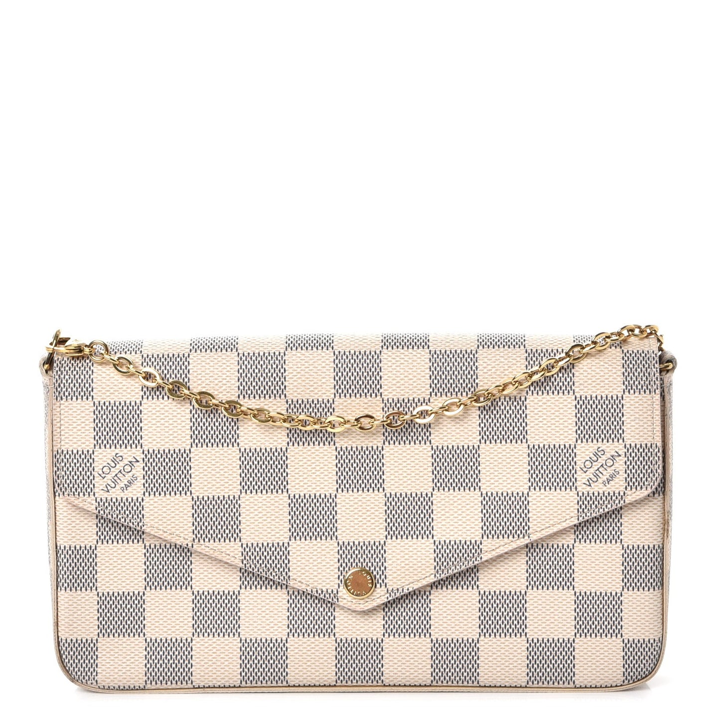 Damier Azur Pochette Felicie Chain Wallet Rose Ballerine
