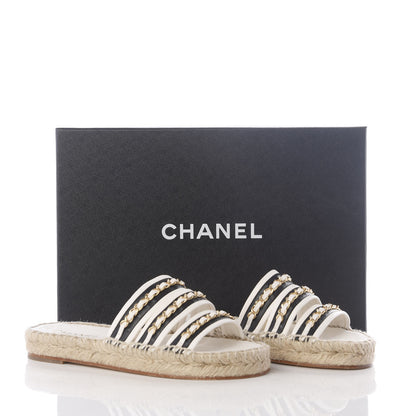 Chanel Lambskin Chain Espadrille Slip On Sandals 36 Black White 11 of 11