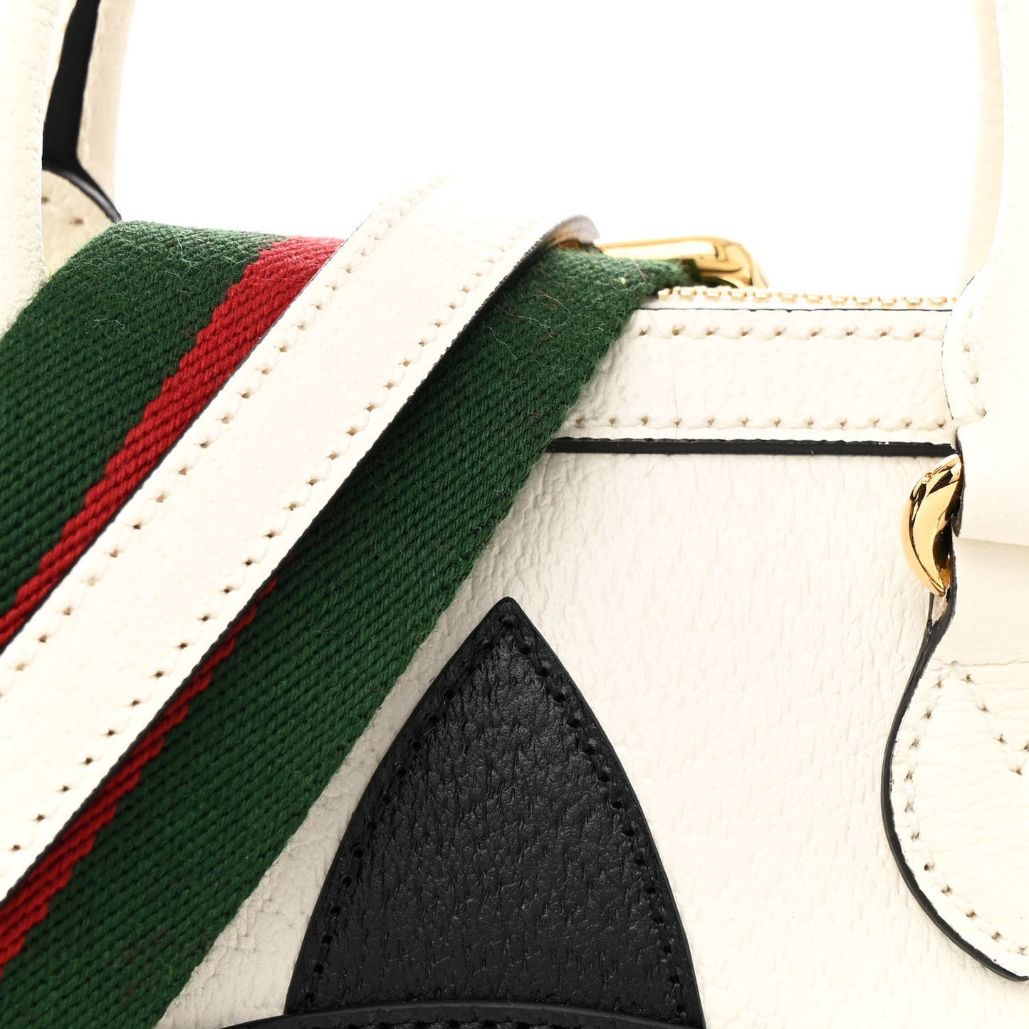 X ADIDAS Textured Dollar Calfskin Web Trefoil Mini Horsebit 1955 Top Handle Bag Off White Black