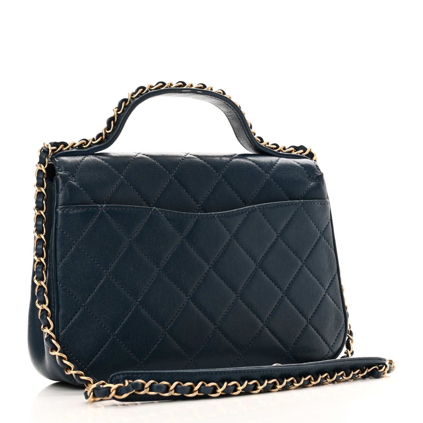 Lambskin Quilted Small Chain Infinity Top Handle Flap Blue