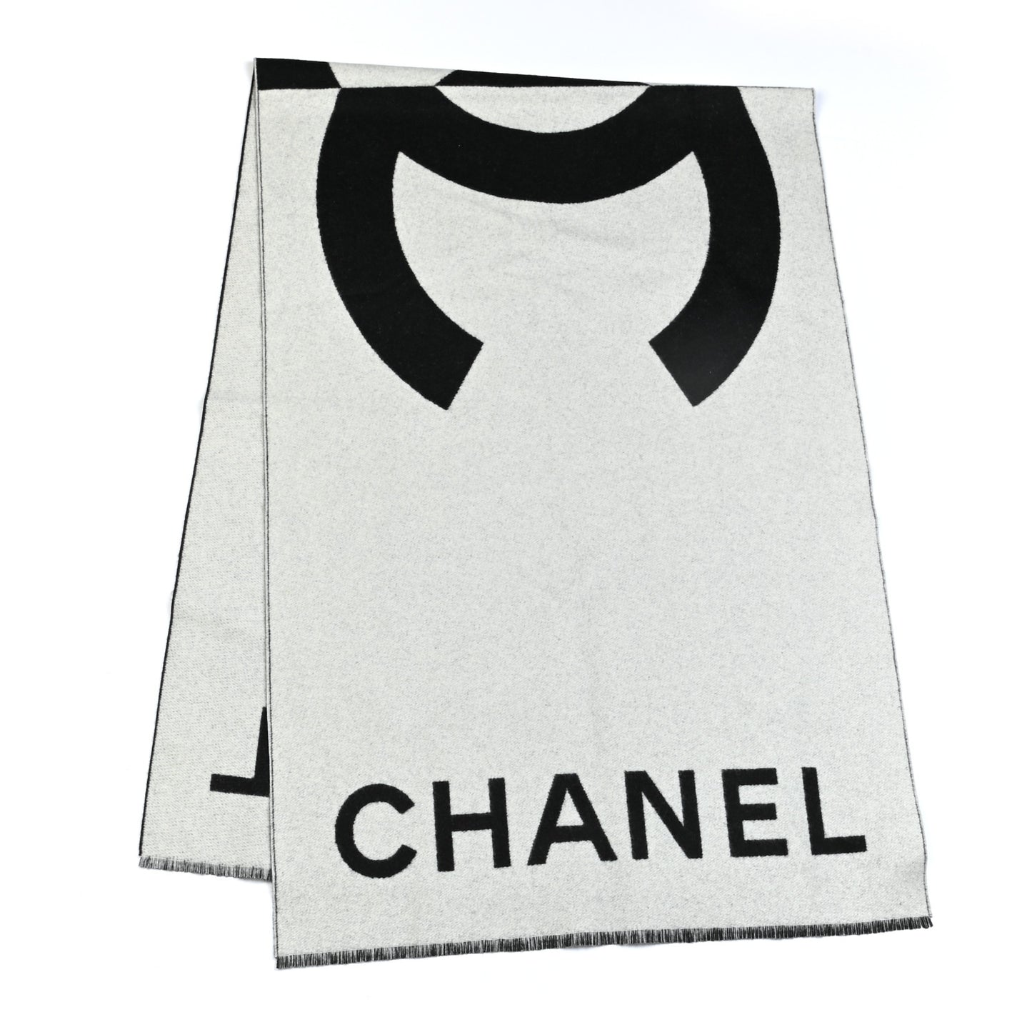 Cashmere CC Fringe Stole Black White