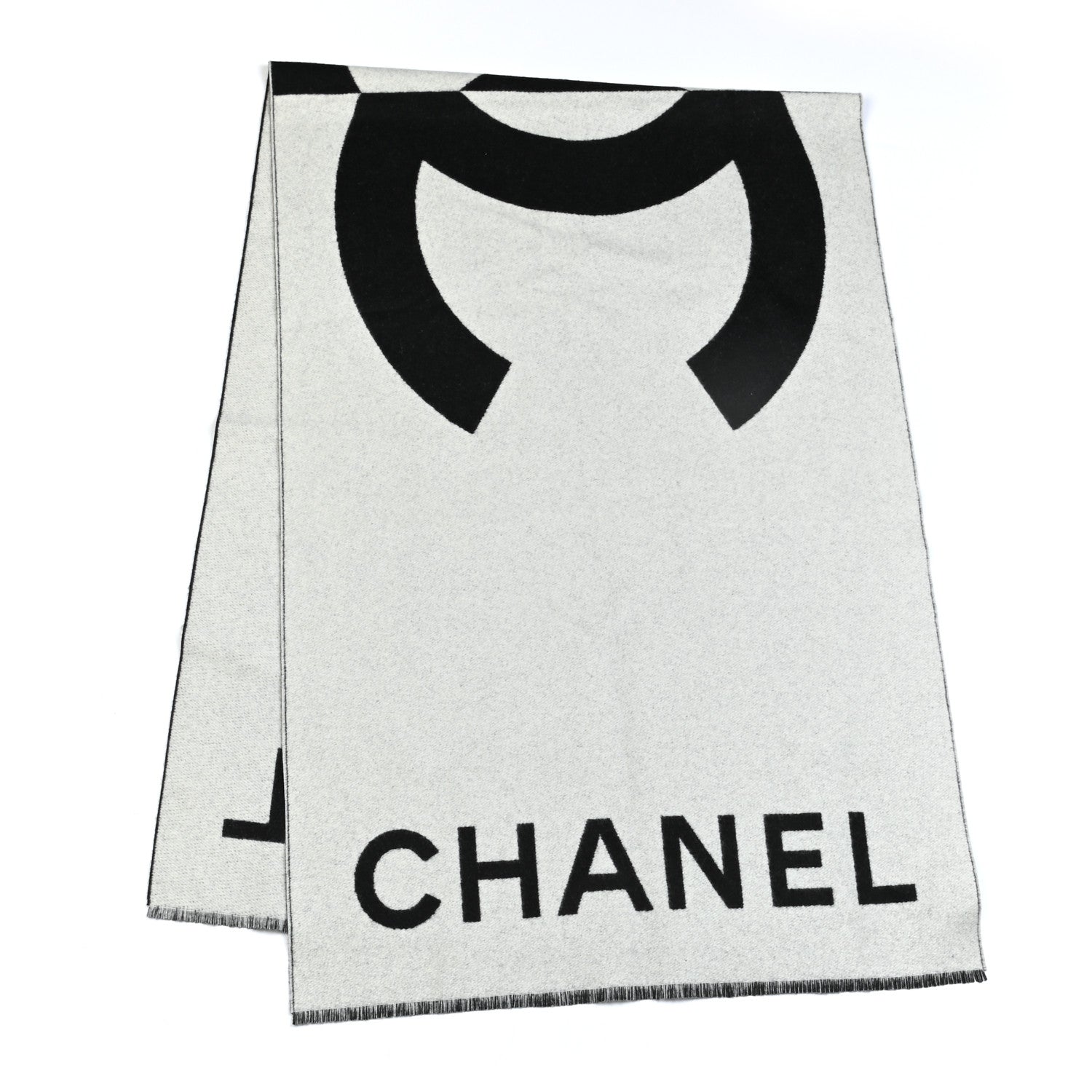 Chanel Cashmere CC Fringe Stole Black White 3 of 5