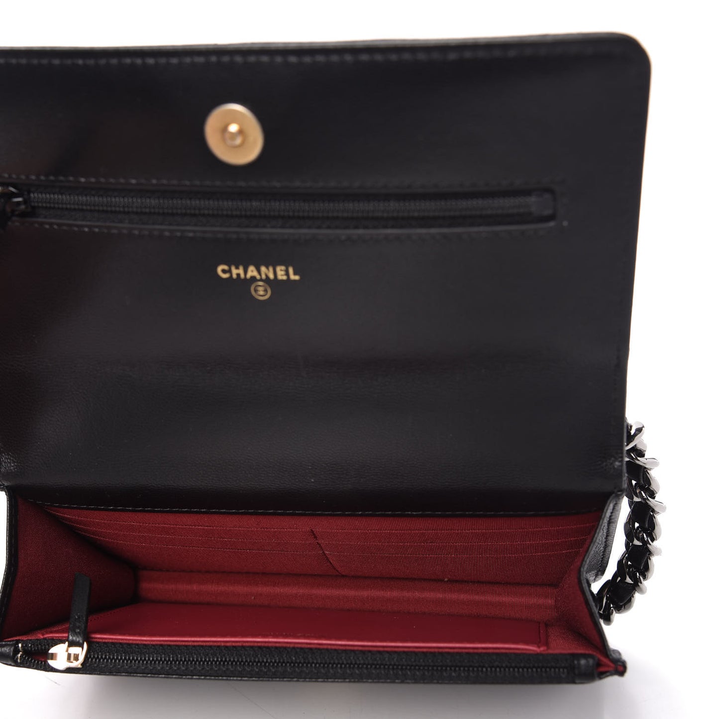Shiny Goatskin Quilted Chanel 19 Wallet On Chain WOC Black