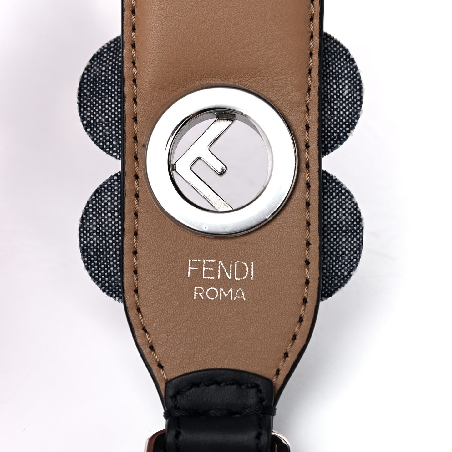 Vitello Century Denim F is Fendi Bi-Color Floral Studded Strap You Blue Notte Cuoio